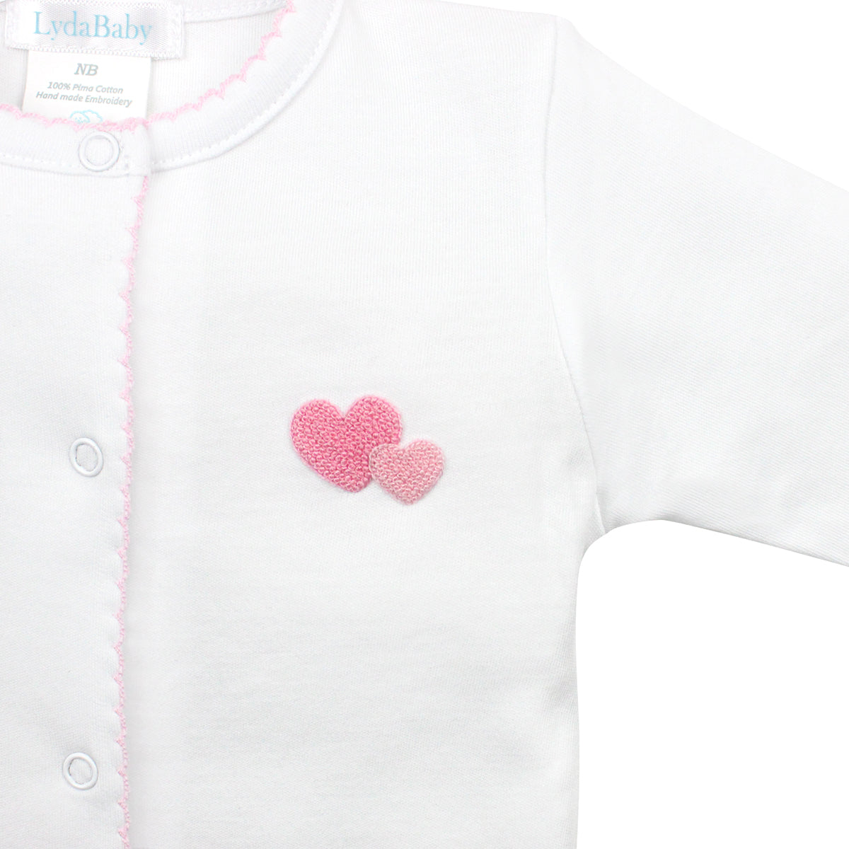 Double Love Footie for Baby Girls in White - zoomed in