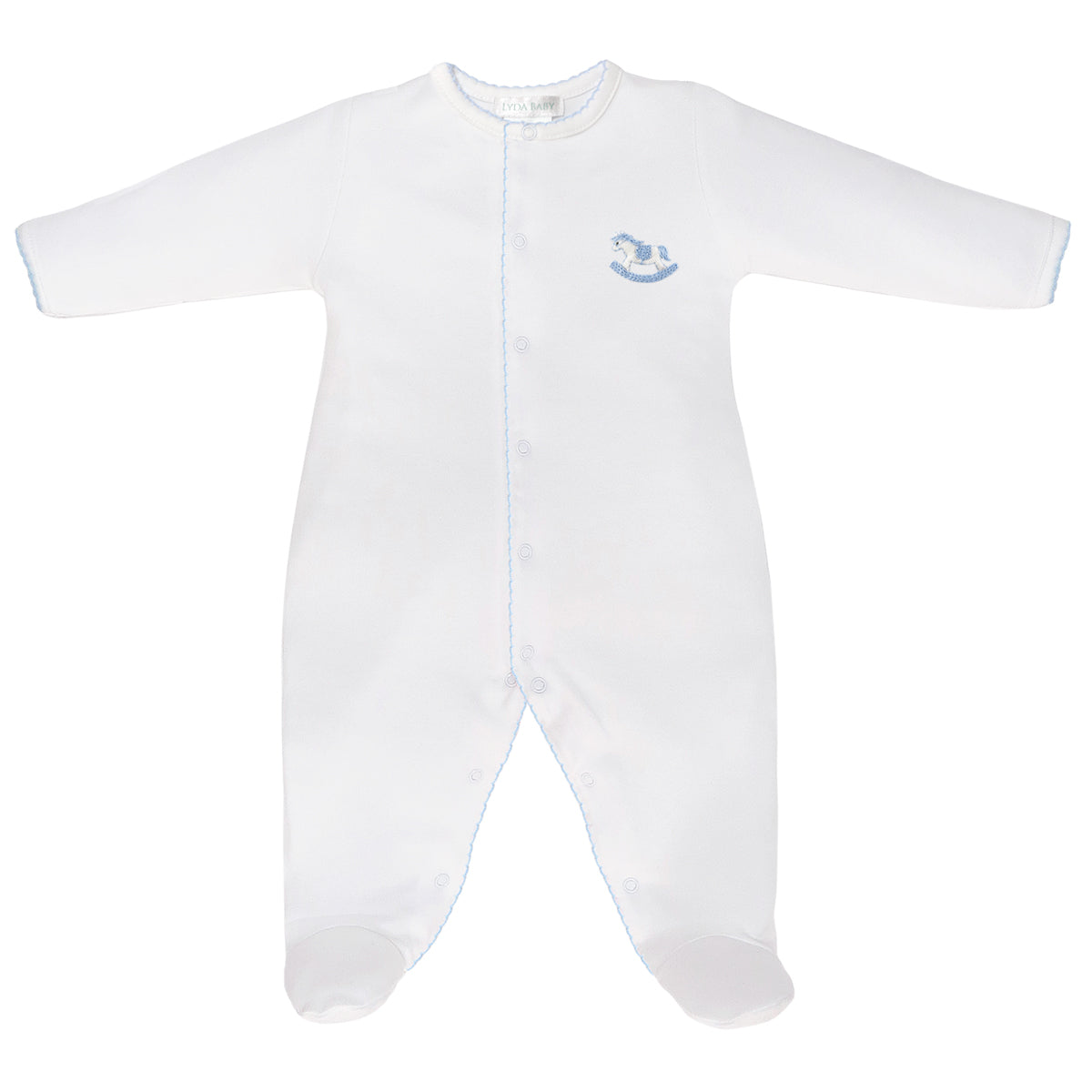 Premium Cotton Baby Boy Footie - Pony Toy Embroidery - White