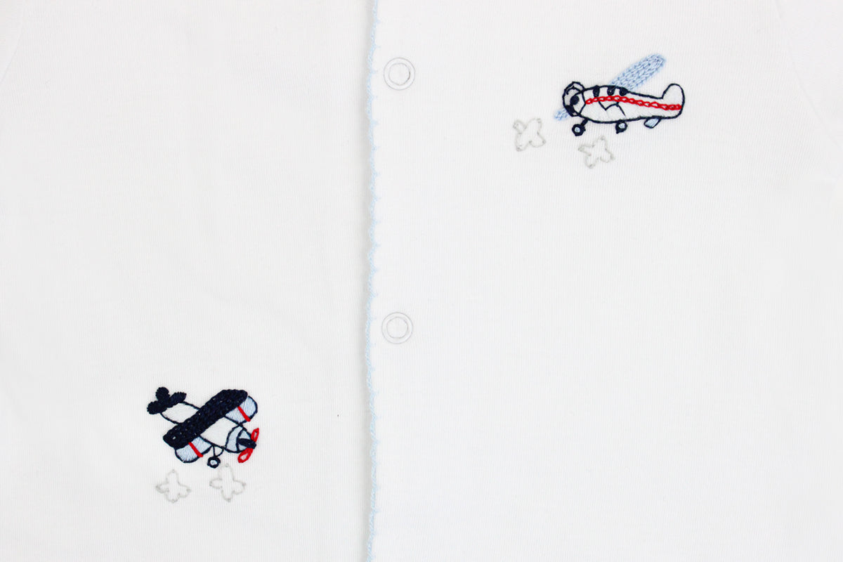 Vintage Airplanes Embroidery Footie | Baby Boy