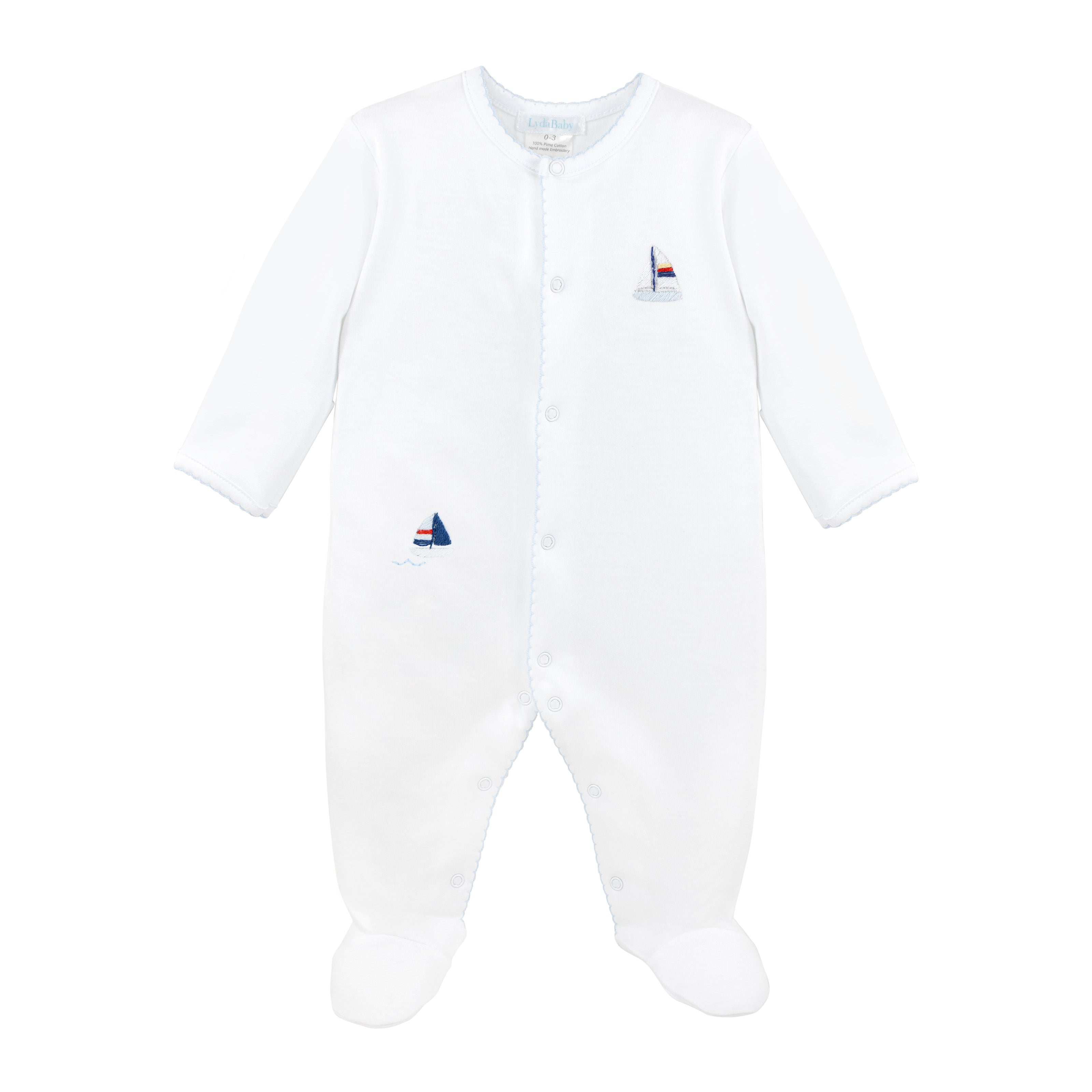 Small Sailboats Embroidery Footie | Baby Boy
