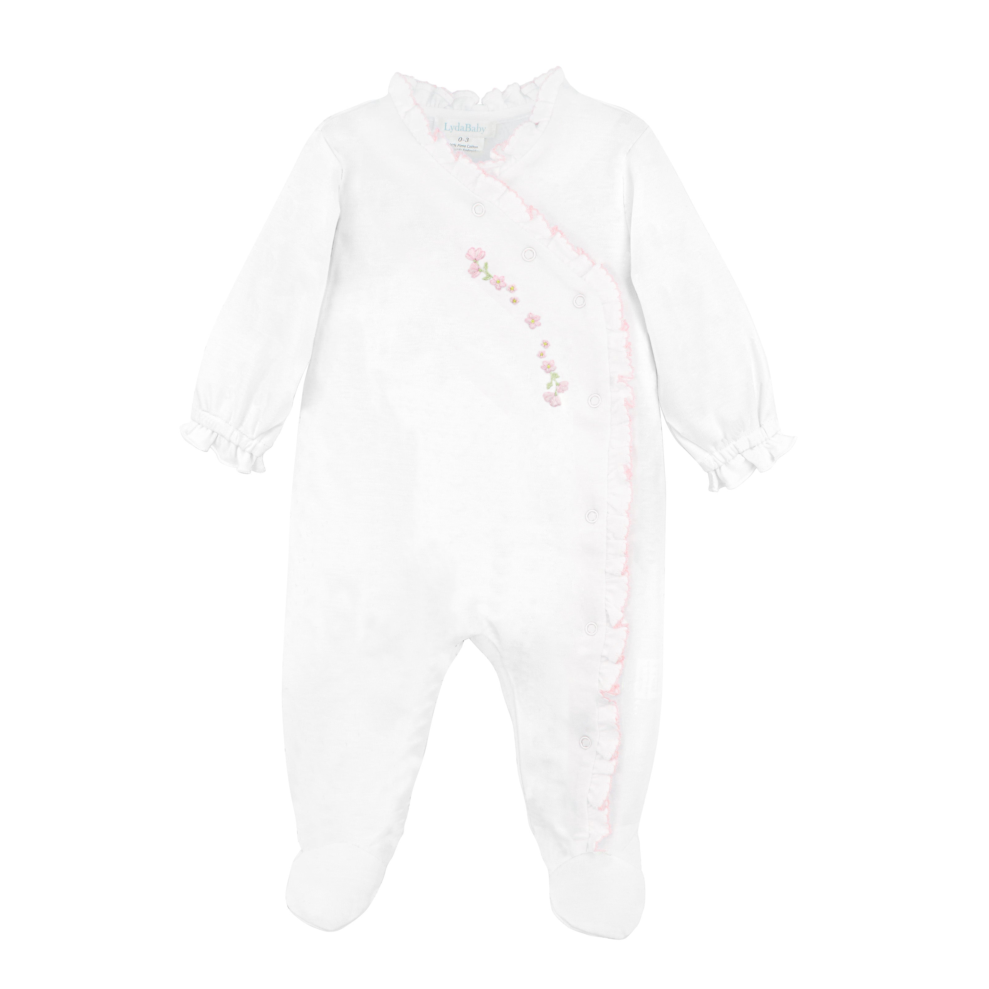 Magnolia Flowers Embroidery Footie | Baby Girl