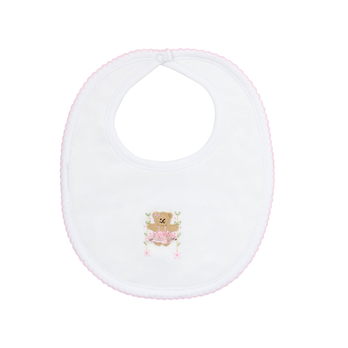 Bear Swing Embroidery Bib | Baby Girl