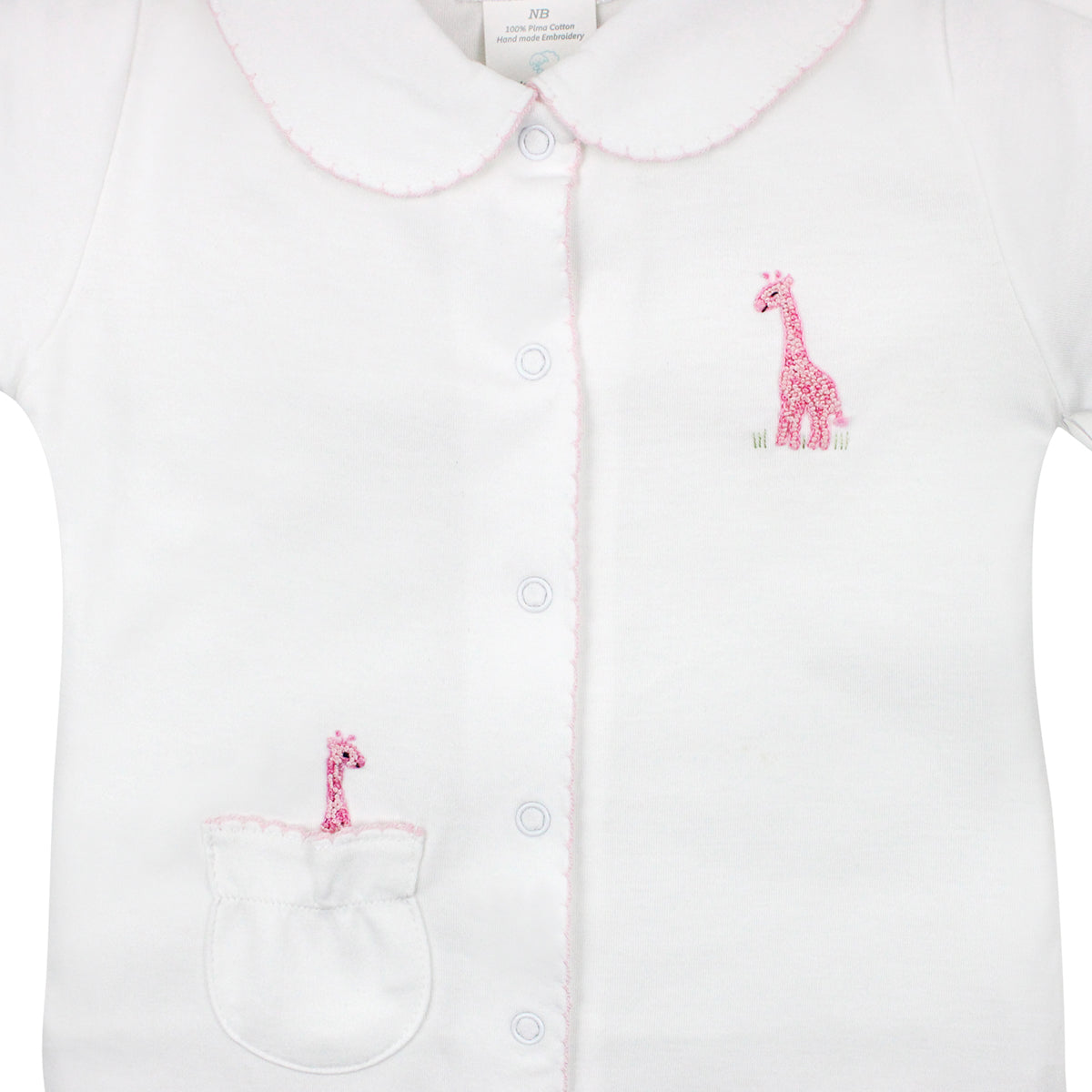 Safari Pink Animals Embroidery Footie |  Baby Girl