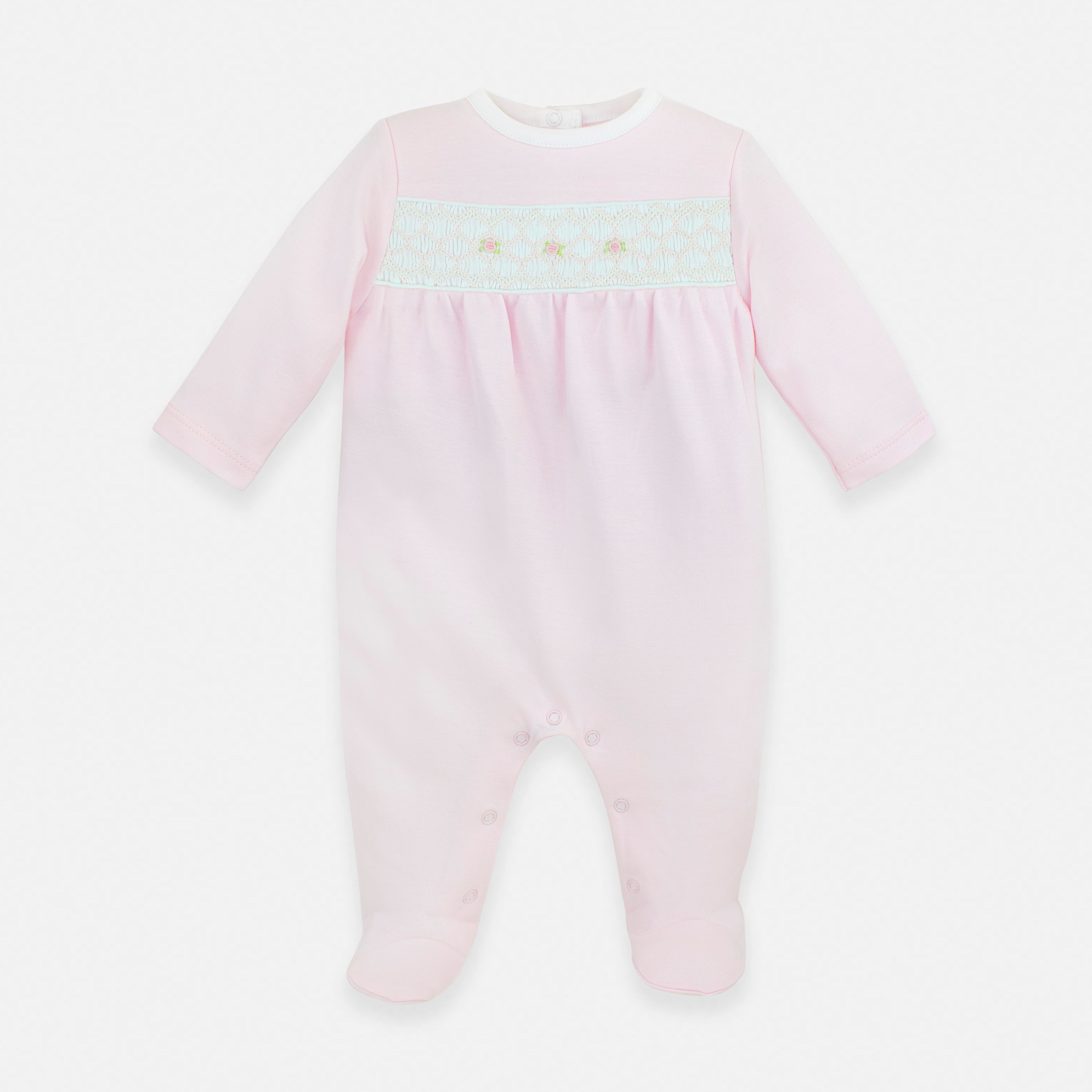 Rosebuds Embroidery  Footie | Baby Girl