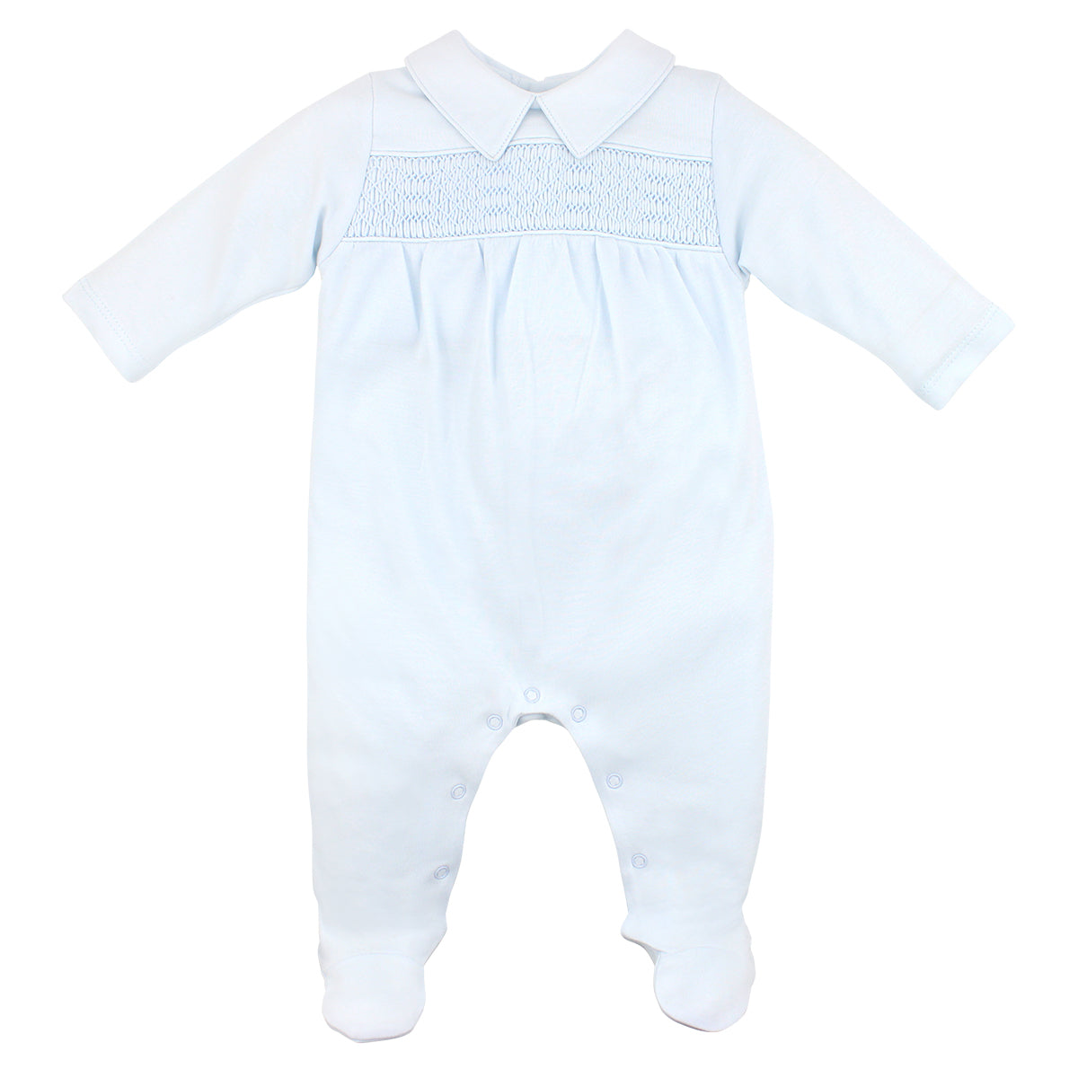 Smock Light Blue Cotton Collection Embroidery Footie |  Baby Boy