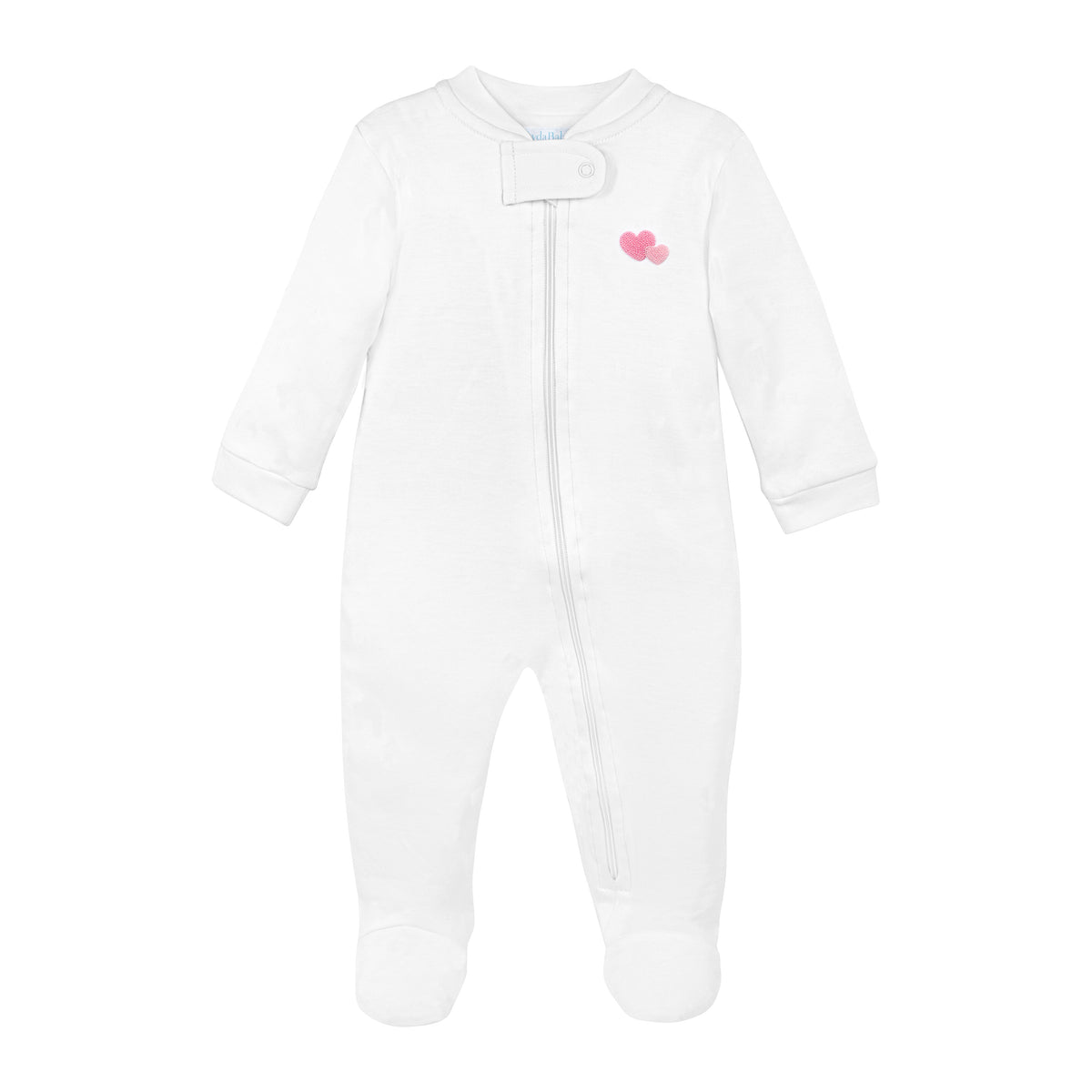 Double Love Embroidery Zipper Footie | Baby Girl