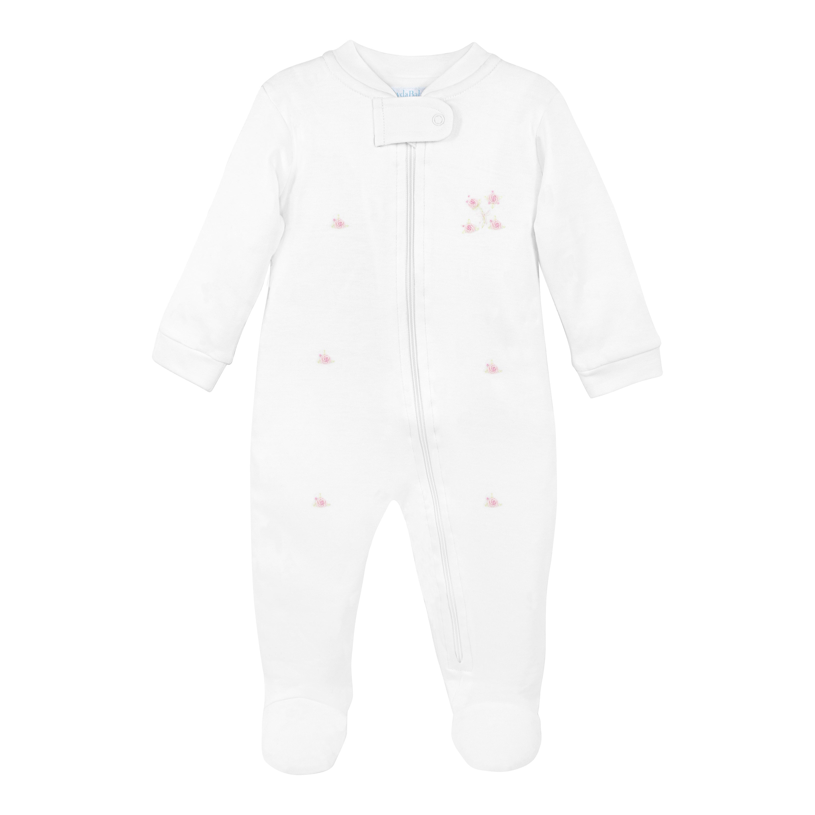 Romantic Roses Embroidery Zipper Footie | Baby Girl