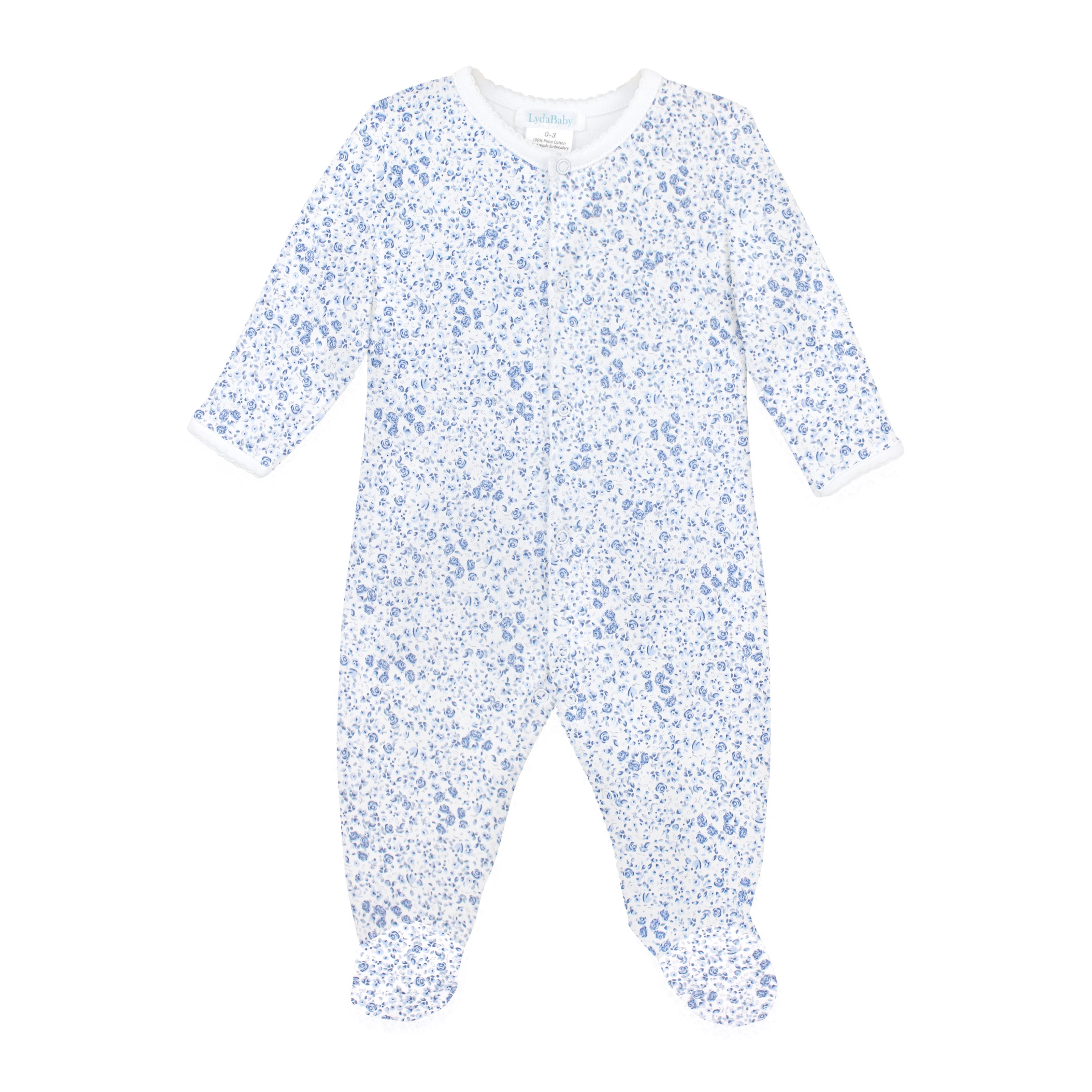 Blue Roses Printed Footie | Baby Girl