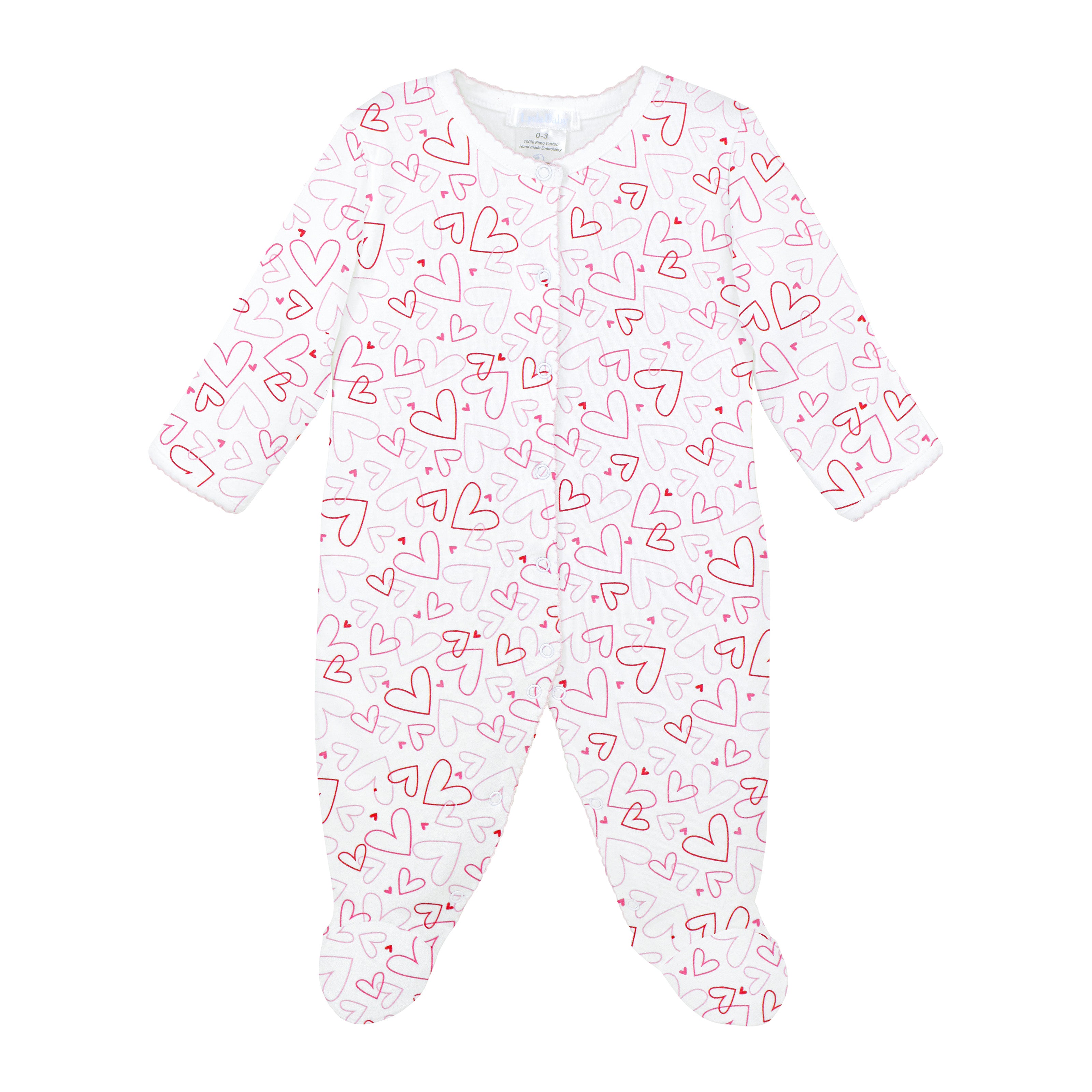 Doodle Hearts Printed footie | Baby Girl