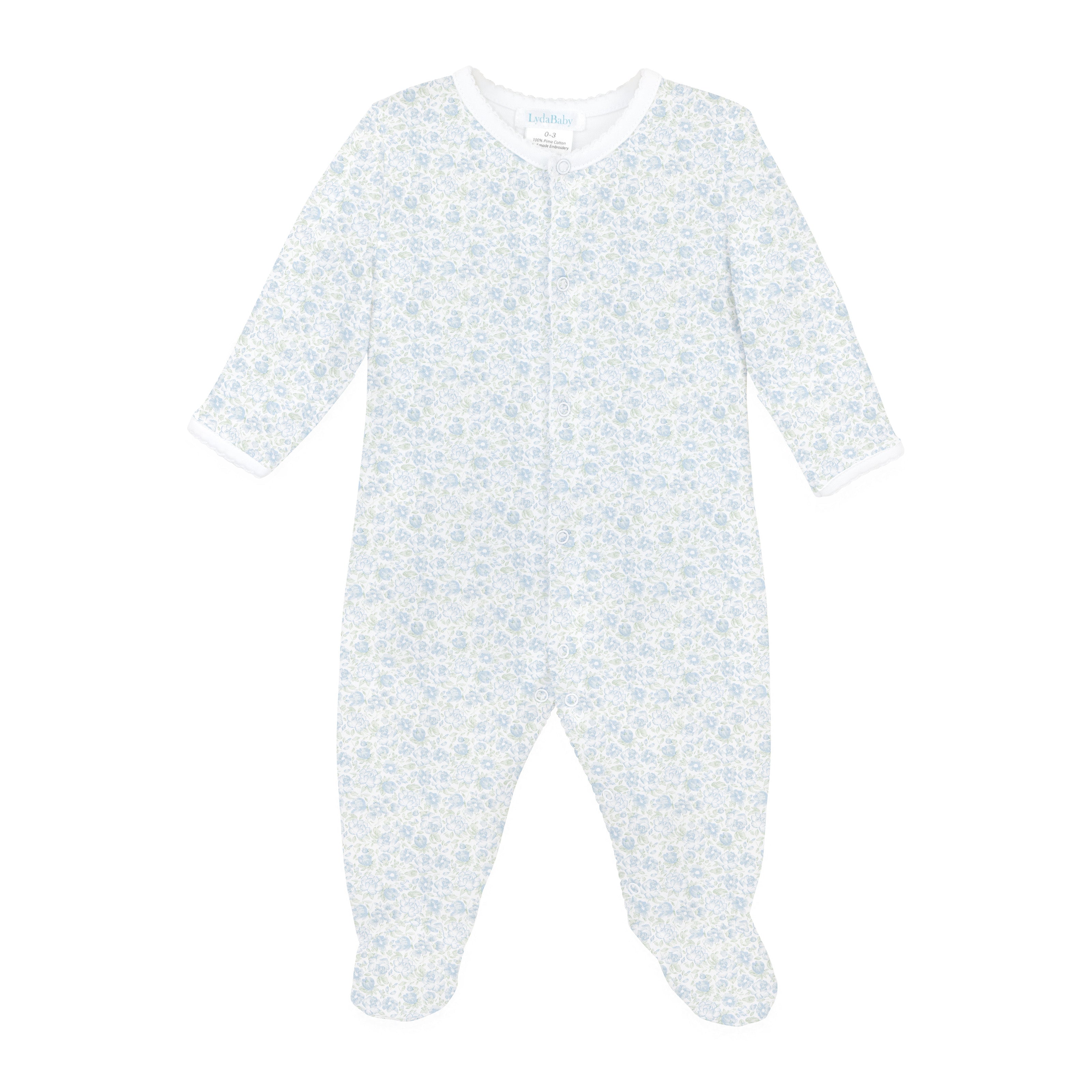 Elegant Blue Floral Printed Footie | Baby Girl