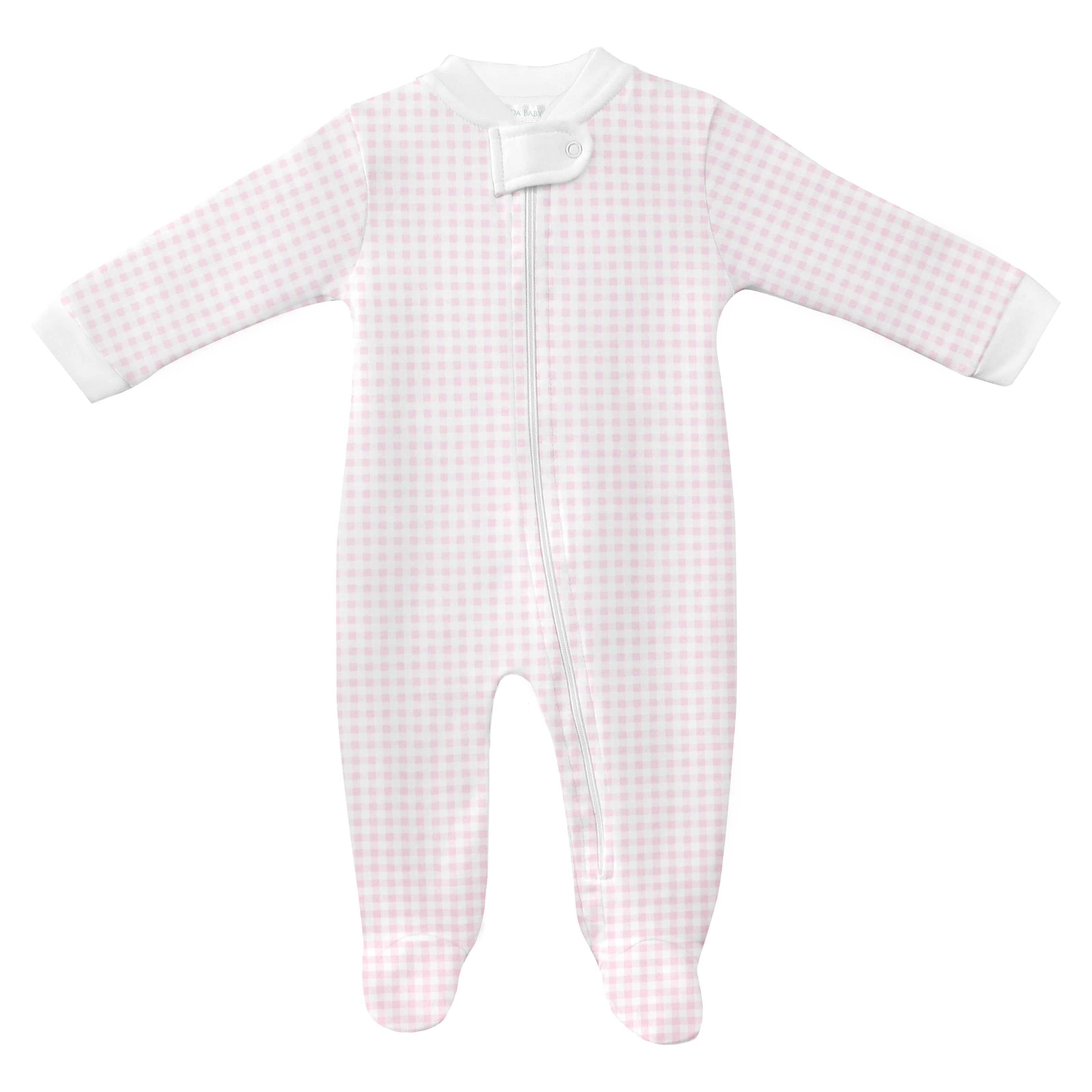 Pink Vichy Printed Zipper Footie | Baby Girl