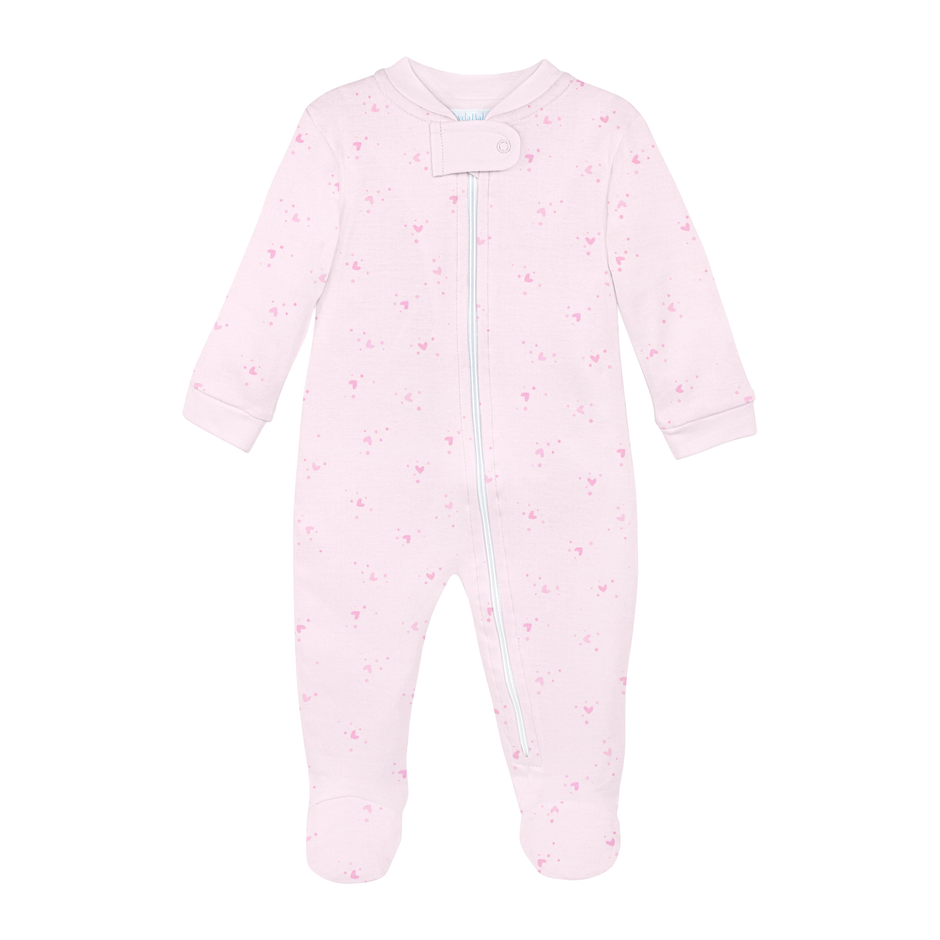 Pink Bubble Hearts Printed Zipper Footie | Baby Girl