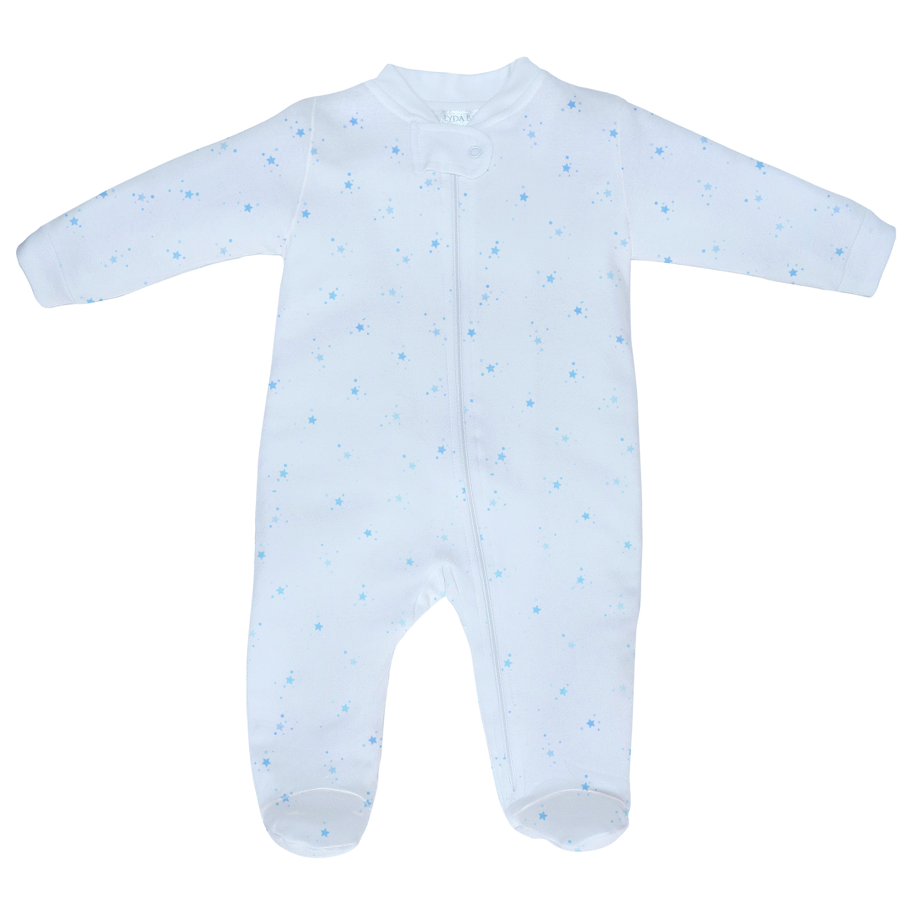 Lightblue Bubble Stars Printed Zipper Footie | Baby Boy