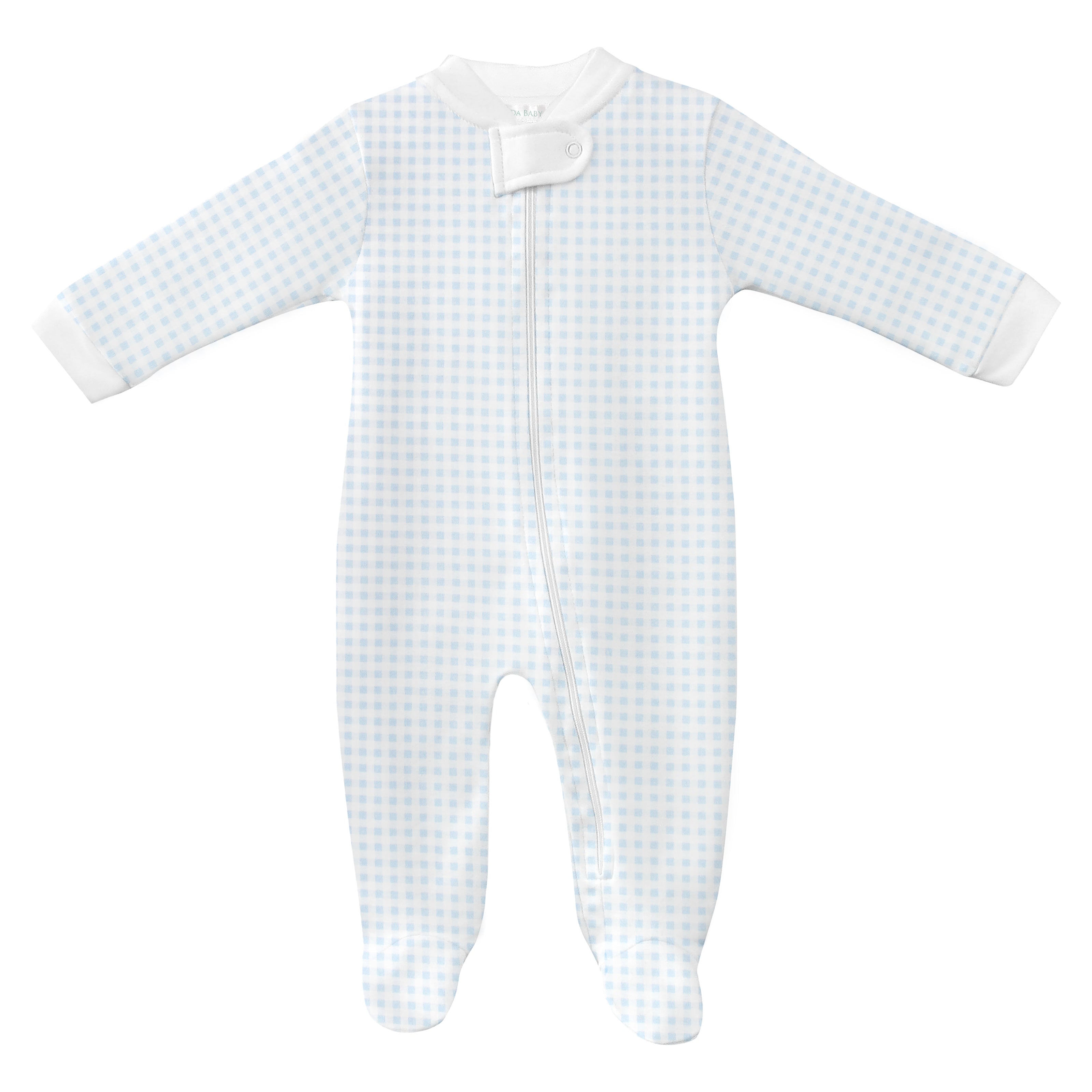 Light Blue Vichy Printed Zipper Footie | Baby Boy