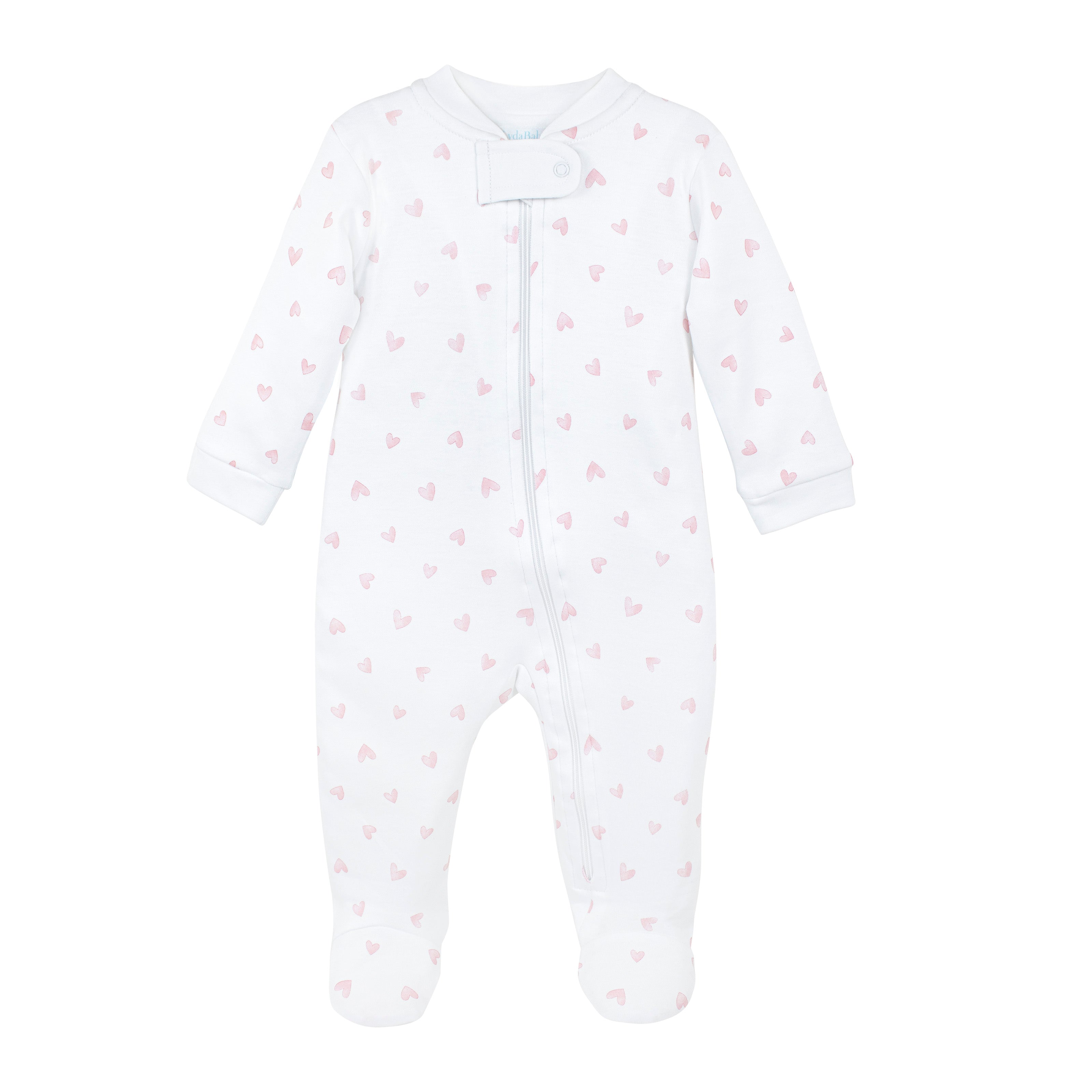 Festive Hearts Printed Zipper Footie | Baby Girl