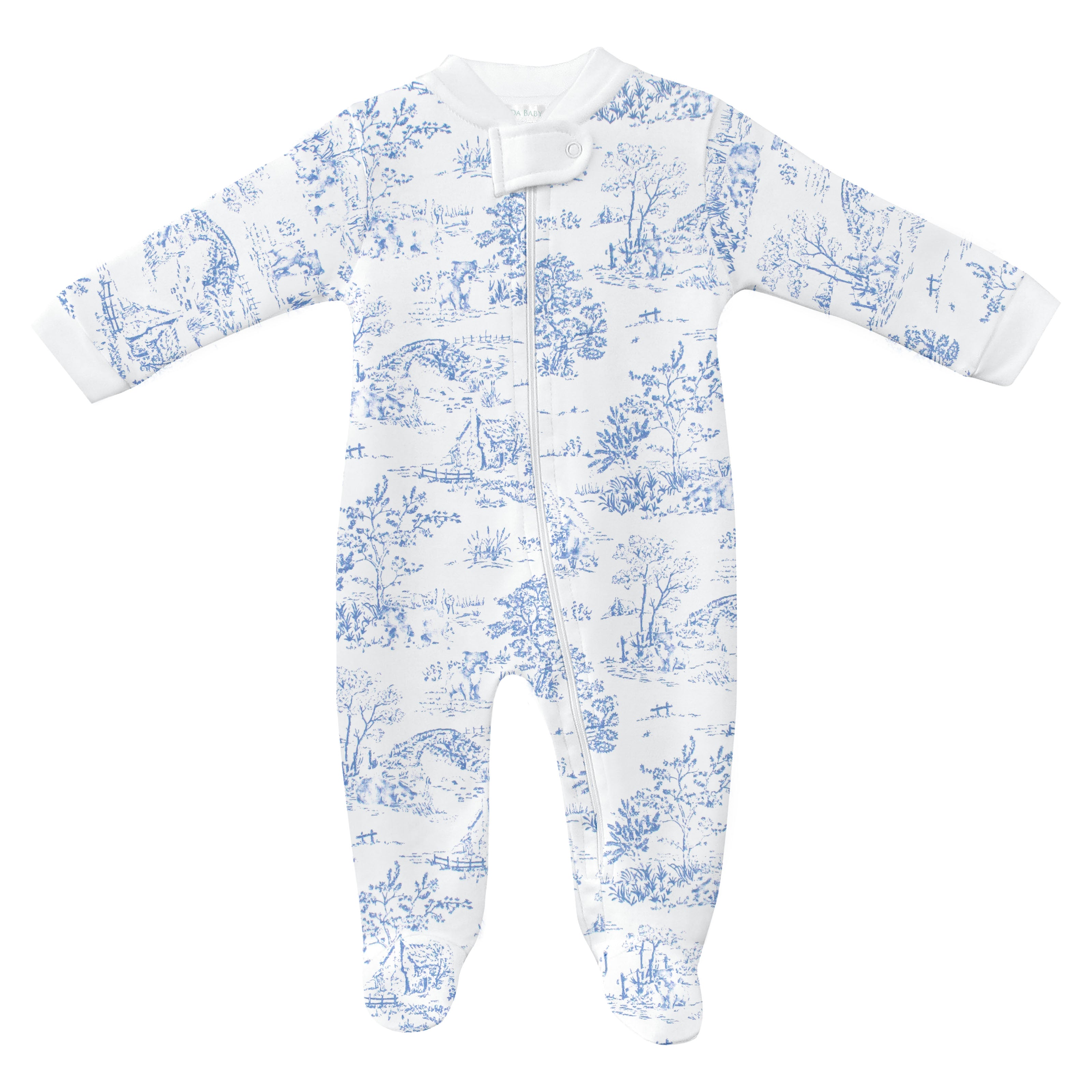 Toile de Jouy Printed Zipper Footie | Baby Girl