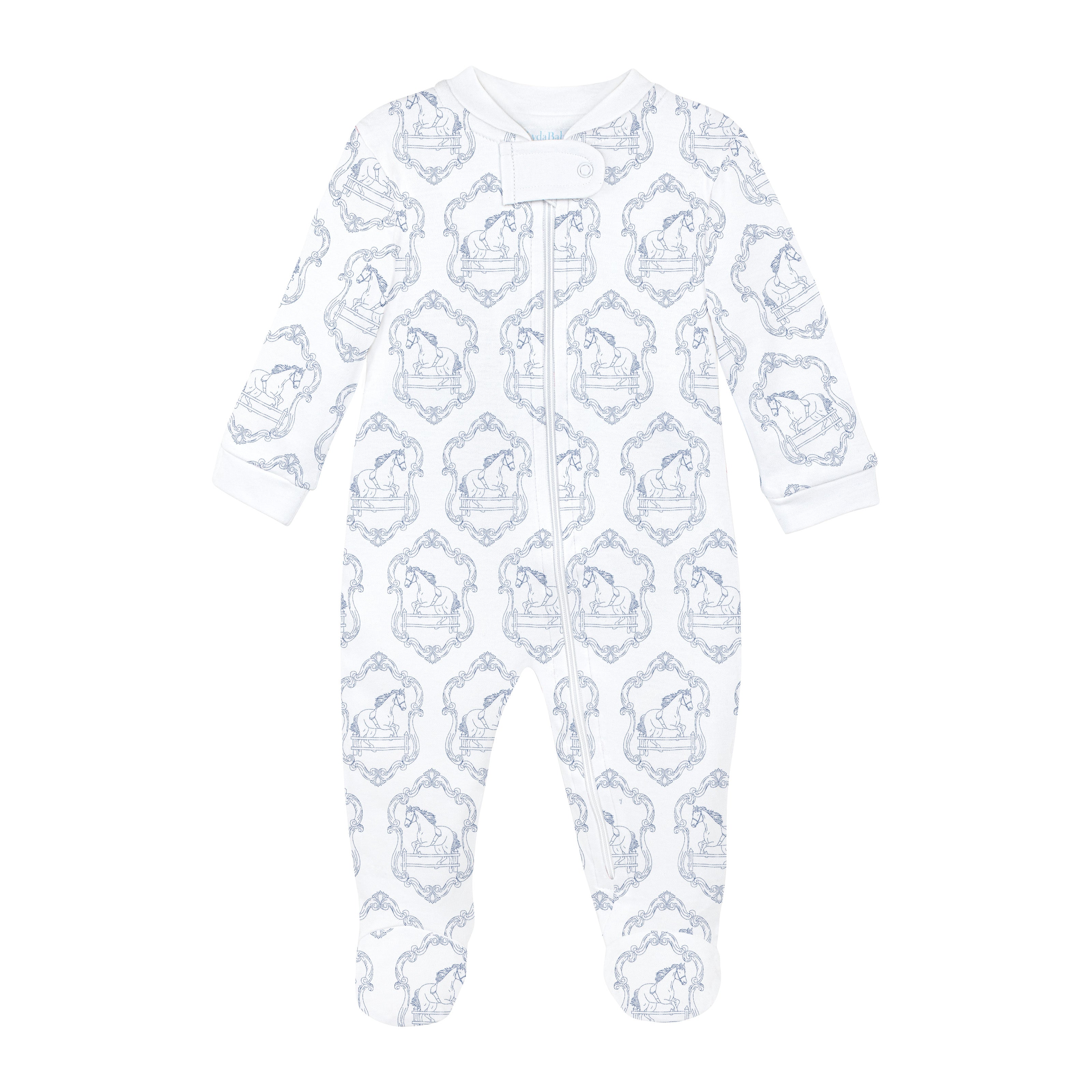 Horses Toile de Jouy Printed Zipper Footie | Baby Boy