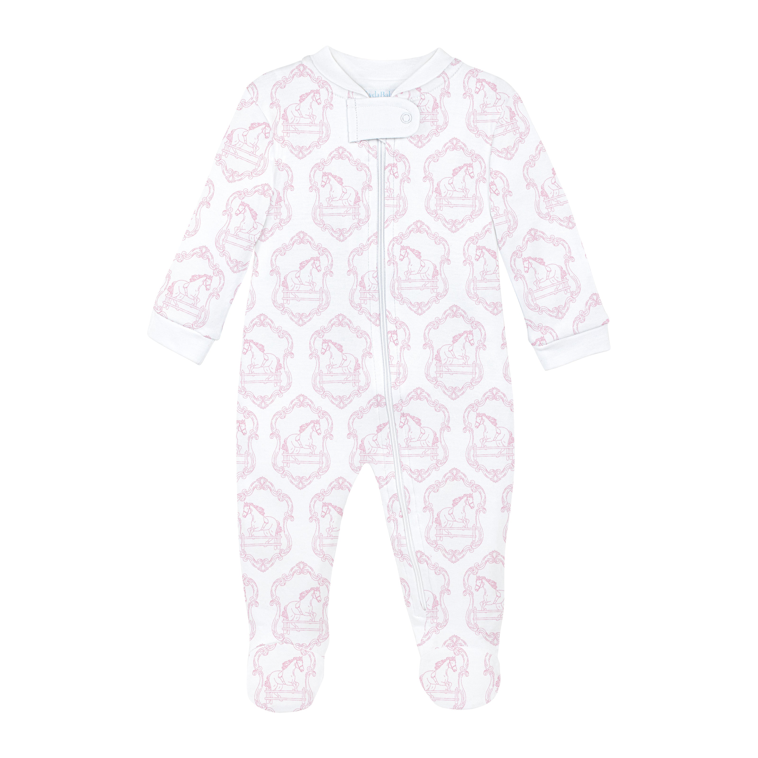 Horses Toile de Jouy Printed Zipper Footie | Baby Girl