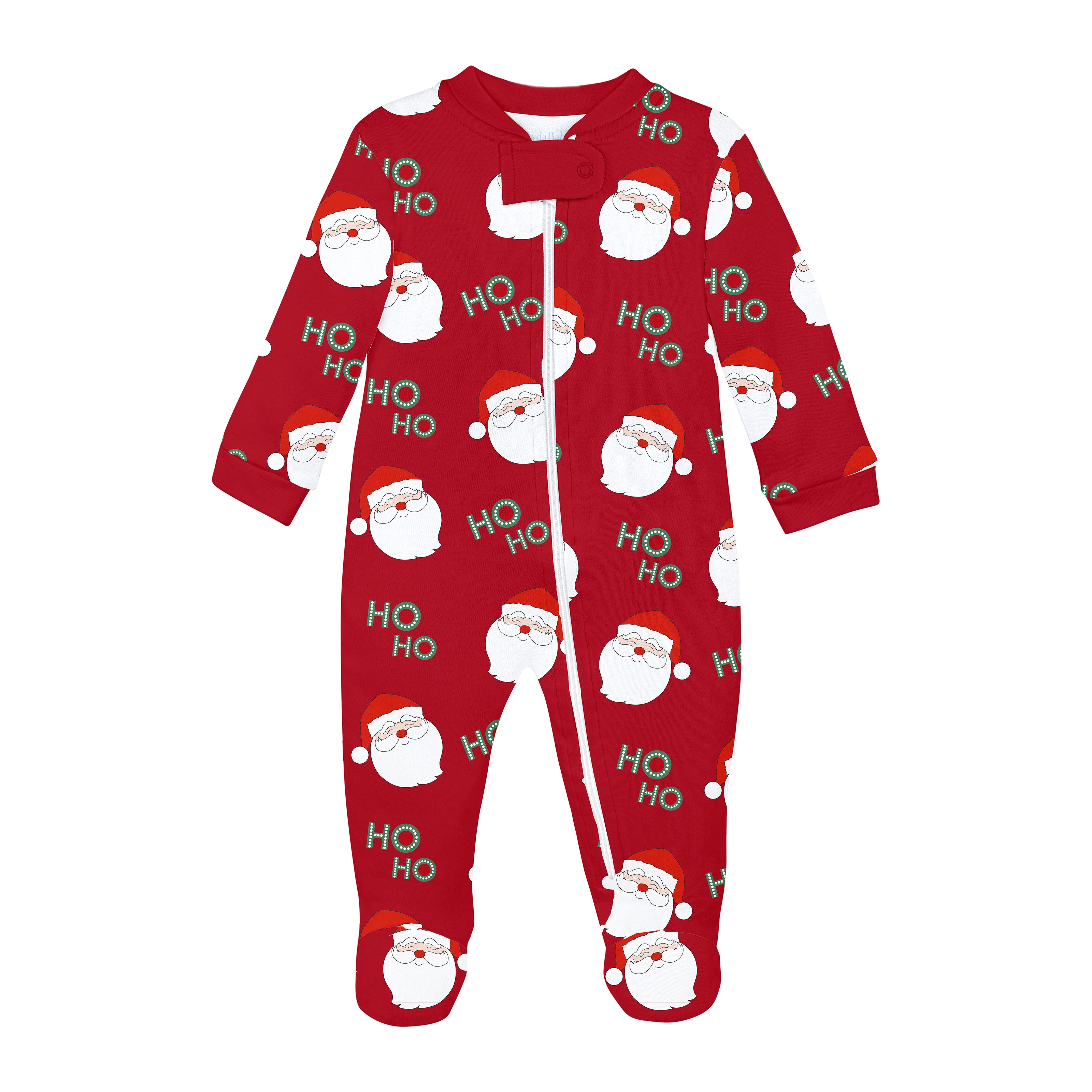 Santa Printed Zipper Footie | Baby Unisex