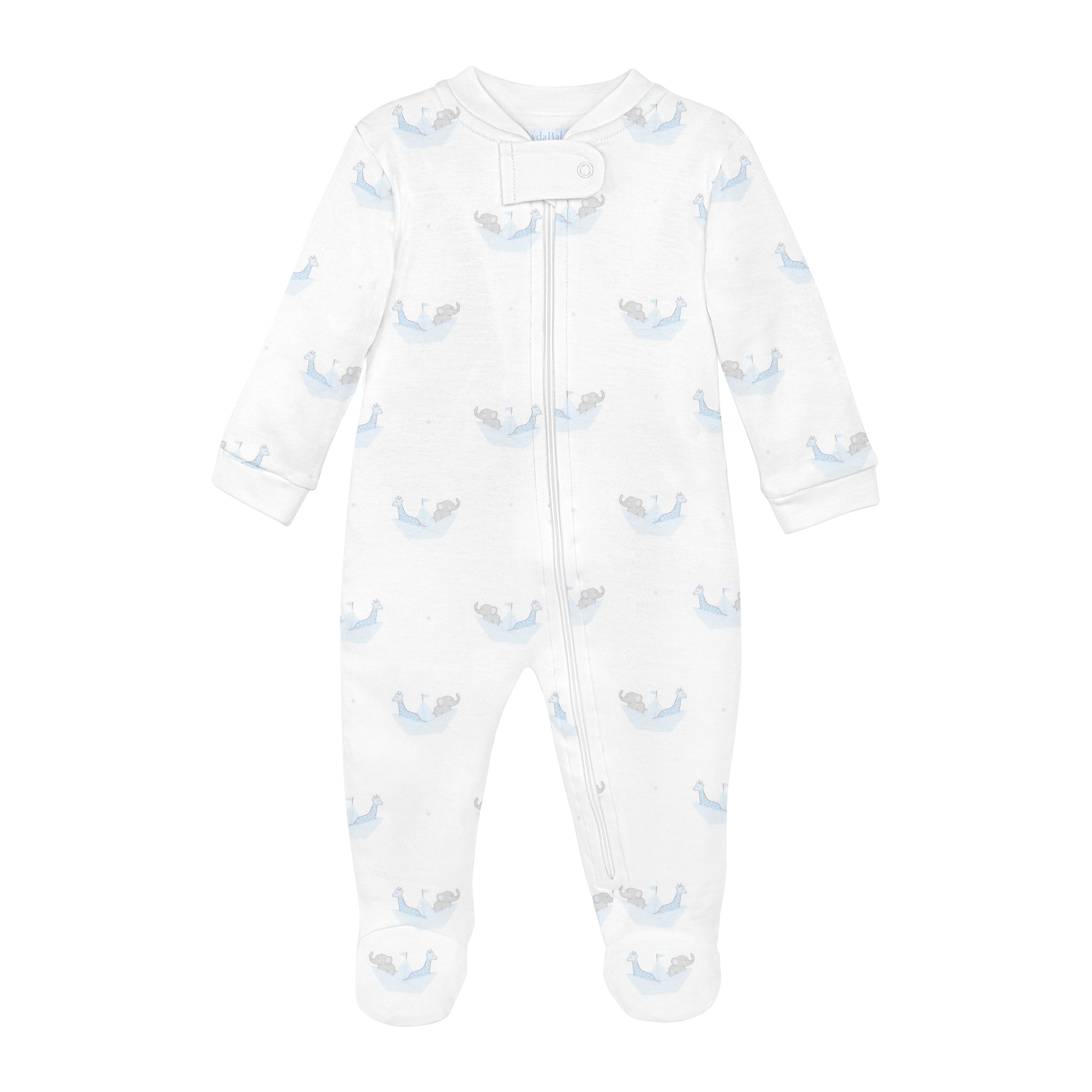 Animals in the Boat Printed Zipper Footie | Baby Boy