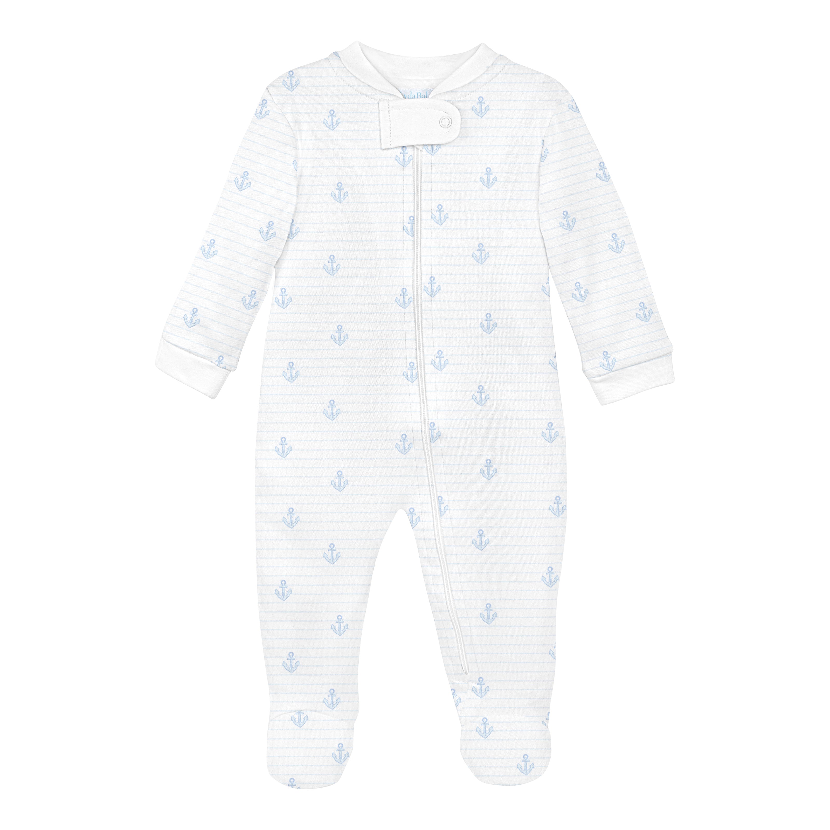 Anchors and Stripes Printed Zipper Footie | Baby Boy