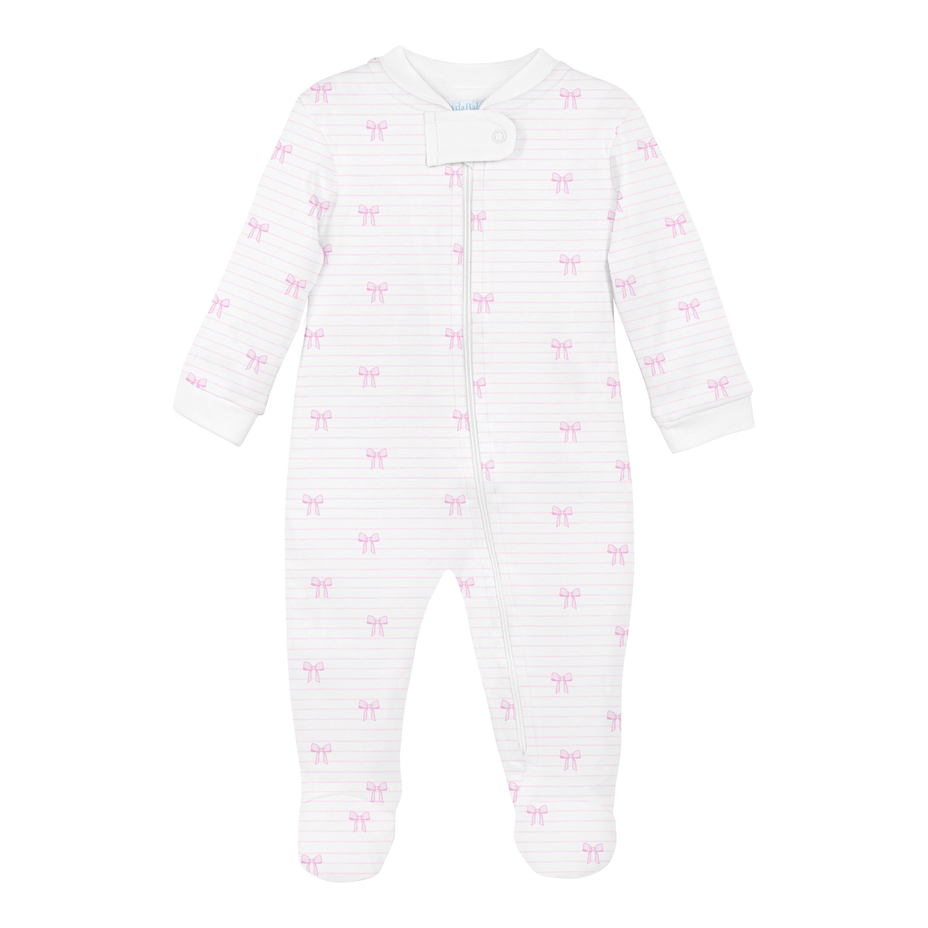 Bows and Stripes Printed Zipper Footie | Baby Girl