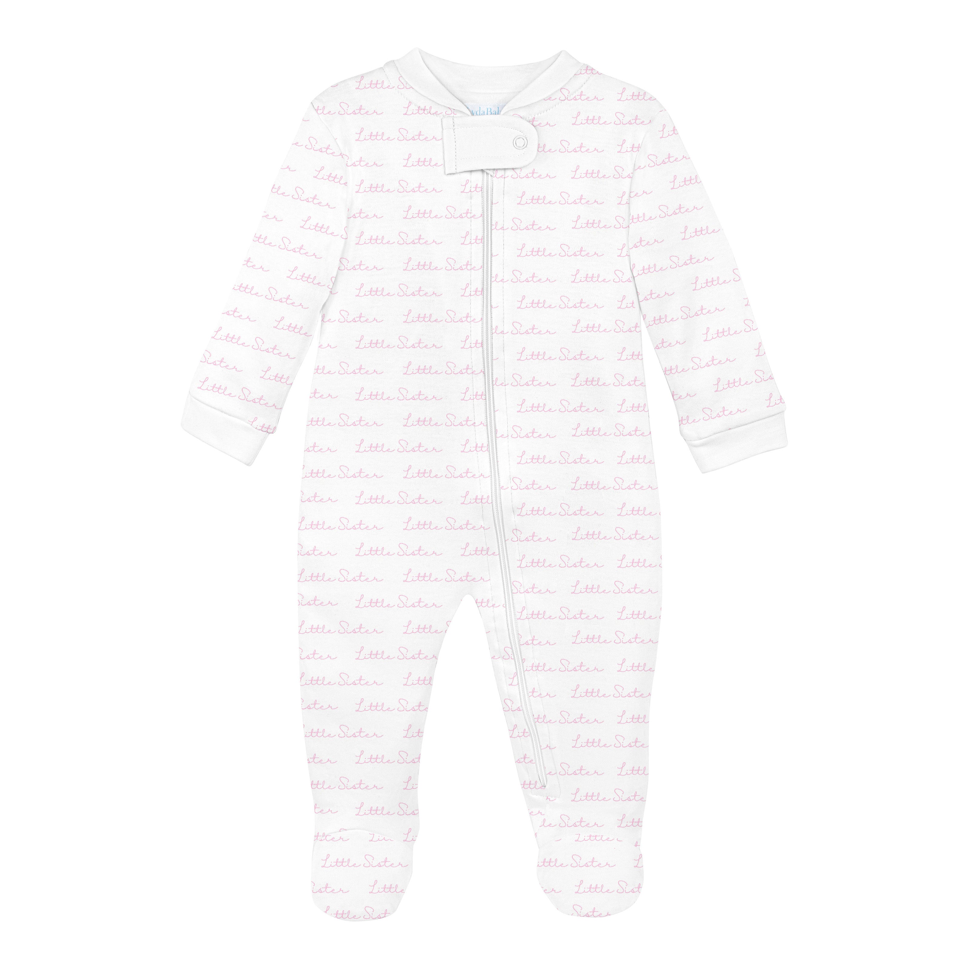 Little Sister Printed Zipper Footie | Baby Girl