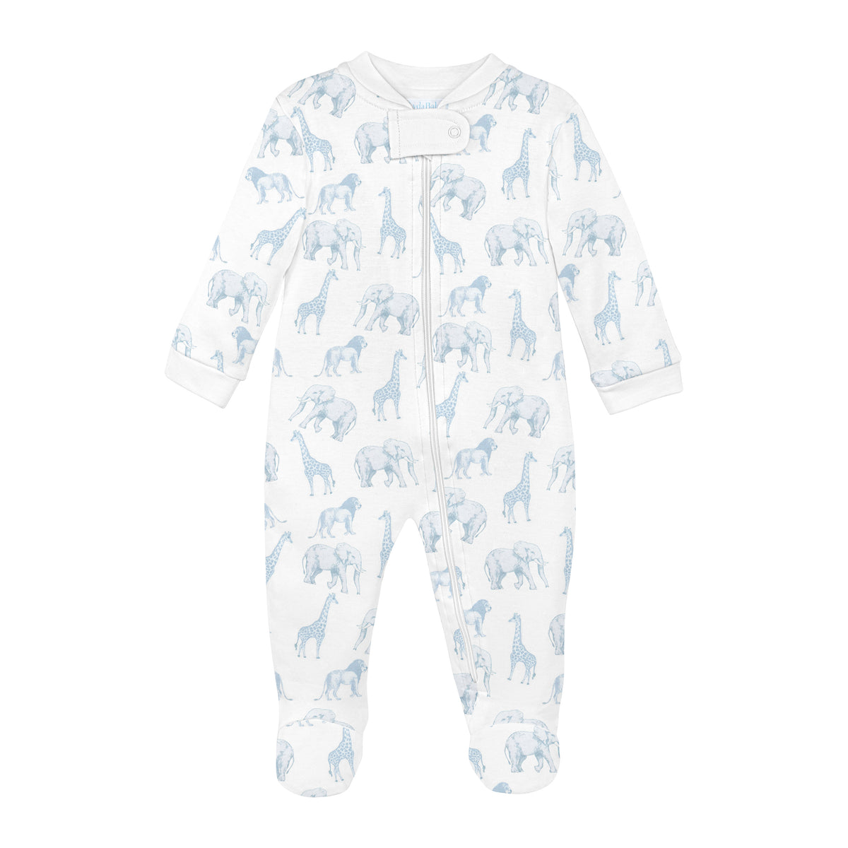 Safari Blue Printed Zipper Footie | Baby Boy