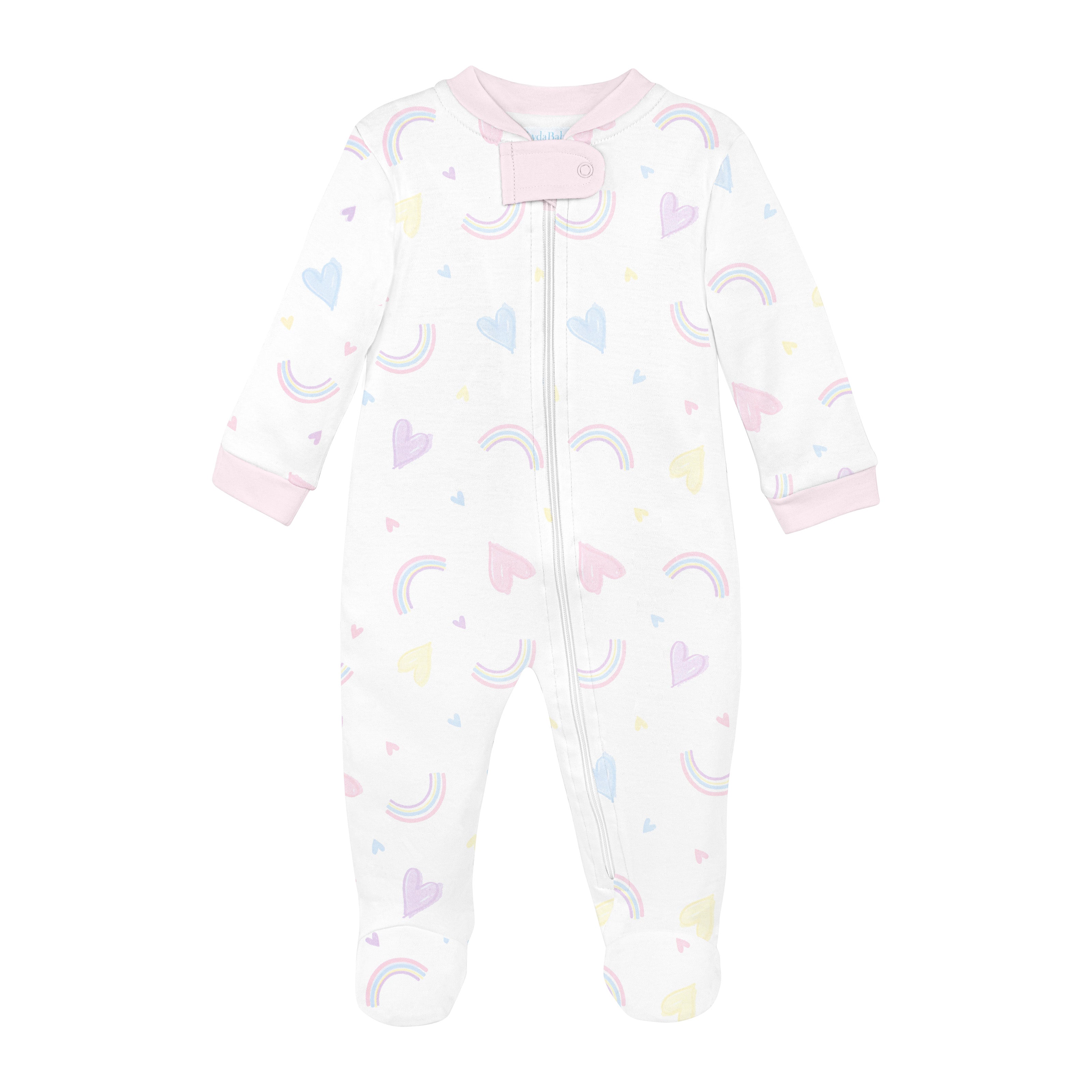 Hearts and Rainbows Printed Zipper Footie | Baby Girl