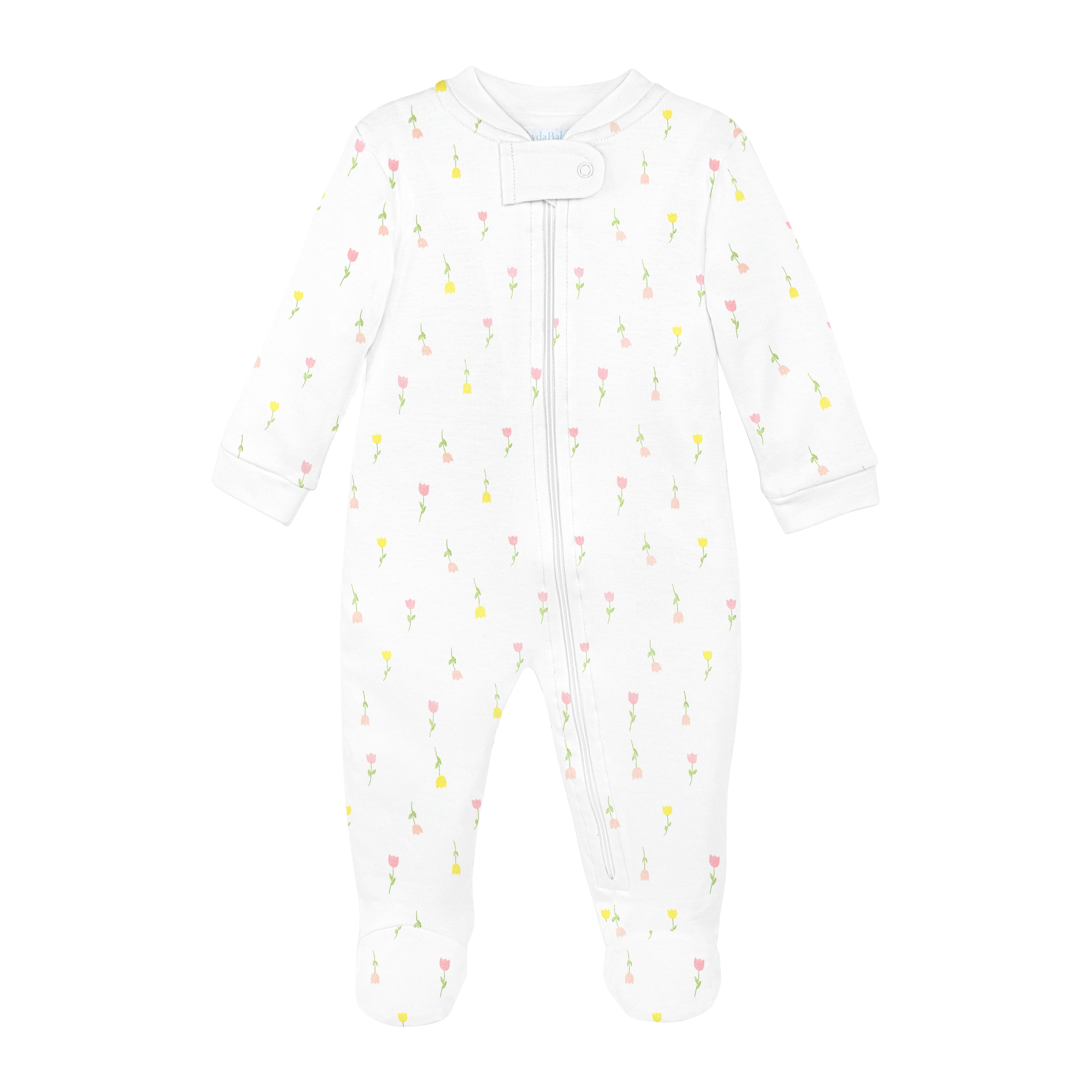 Tulip Flowers Printed Zipper Footie |  Baby Girl