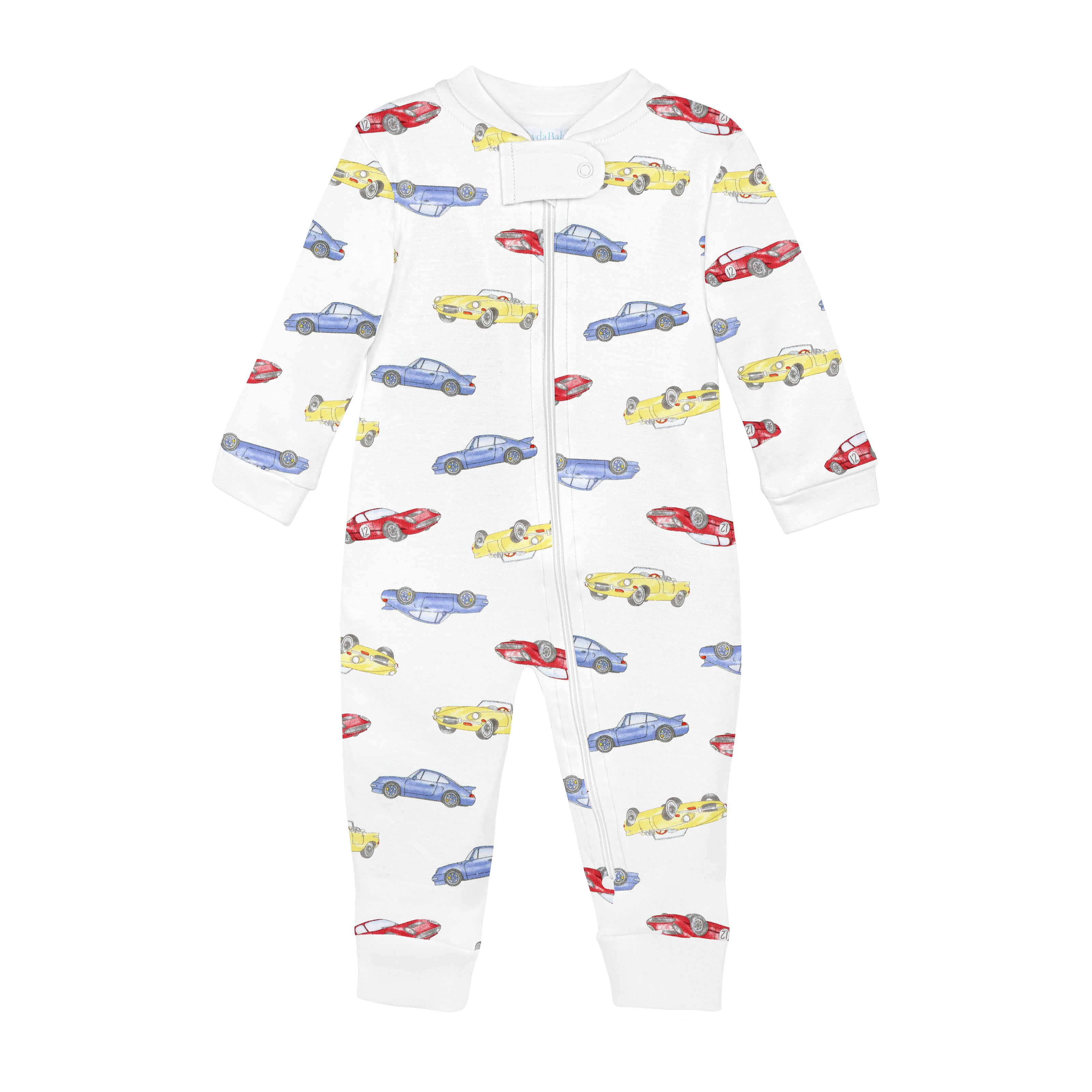 Watercolor Racing Cars Printed Zipper Footie | Baby Boy