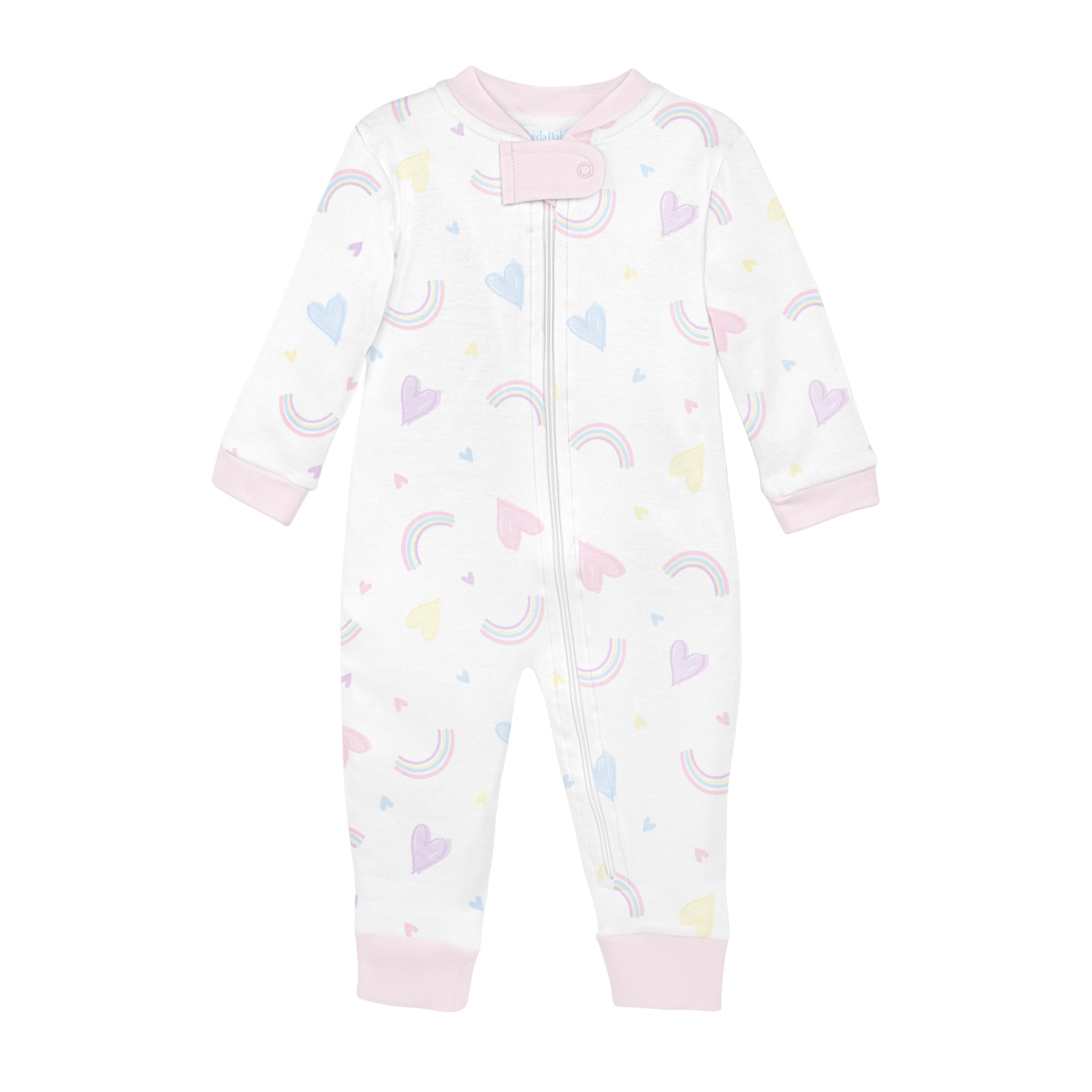 Hearts and Rainbows Printed Zipper Footie | Baby Girl