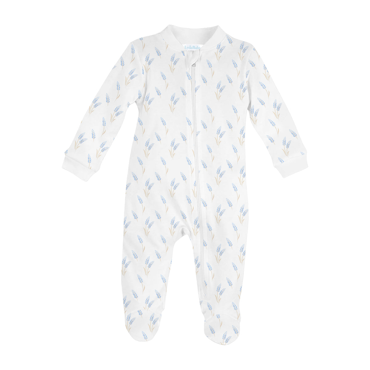 Wheat Spikes Printed Zipper Footie | Baby Boy