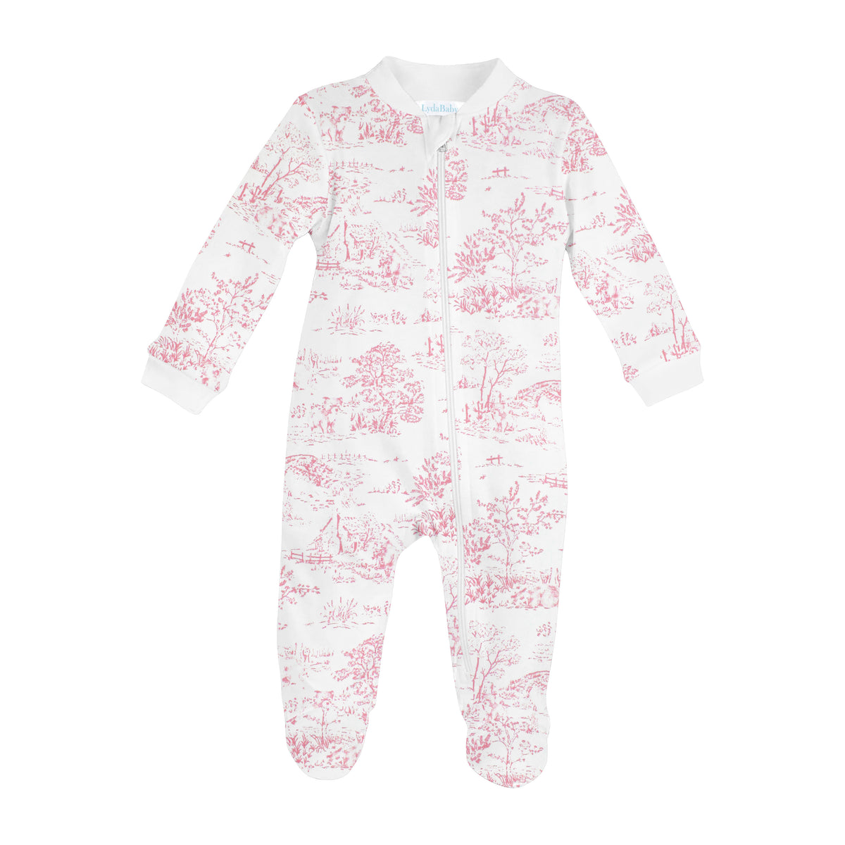 Toile de Jouy Printed Zipper Footie | Baby Girl