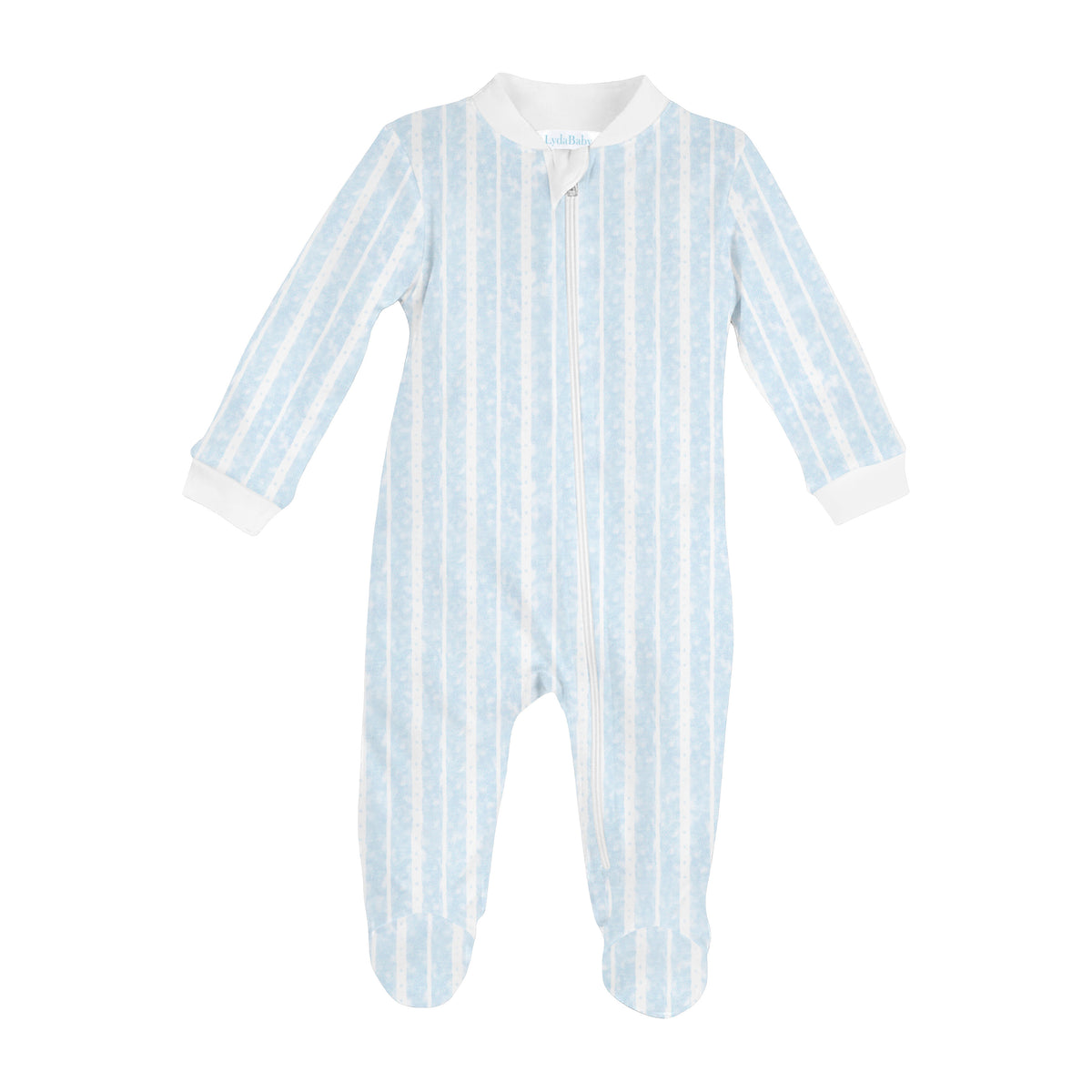 Vertical Lines Printed Zipper Footie | Baby Boy