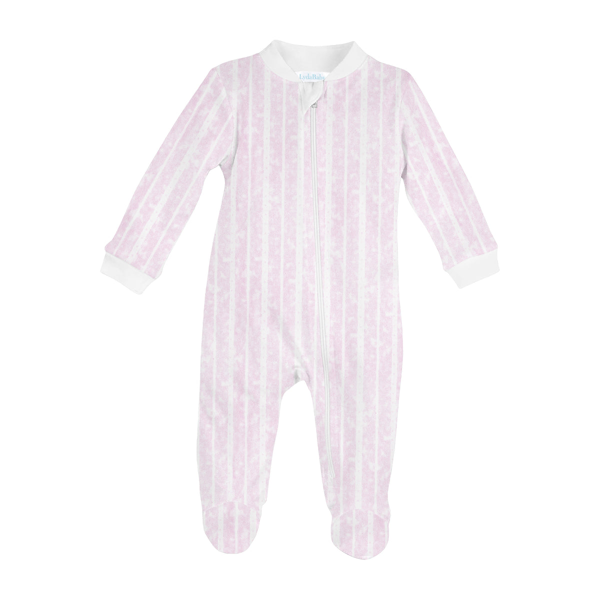 Vertical Lines Printed Zipper Footie | Baby Girl