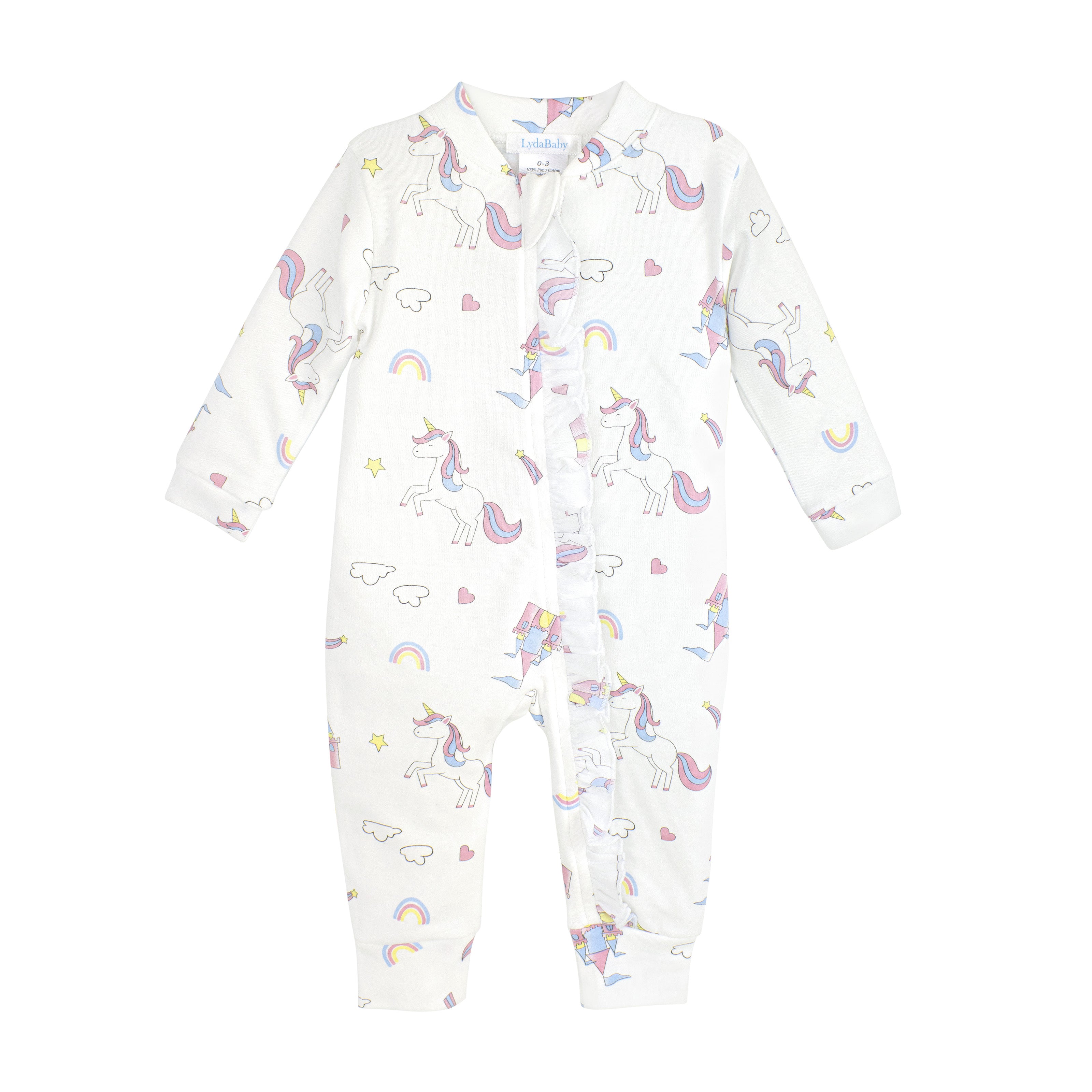 Unicorns and Rainbows Printed Zipper Footie | Baby Girl