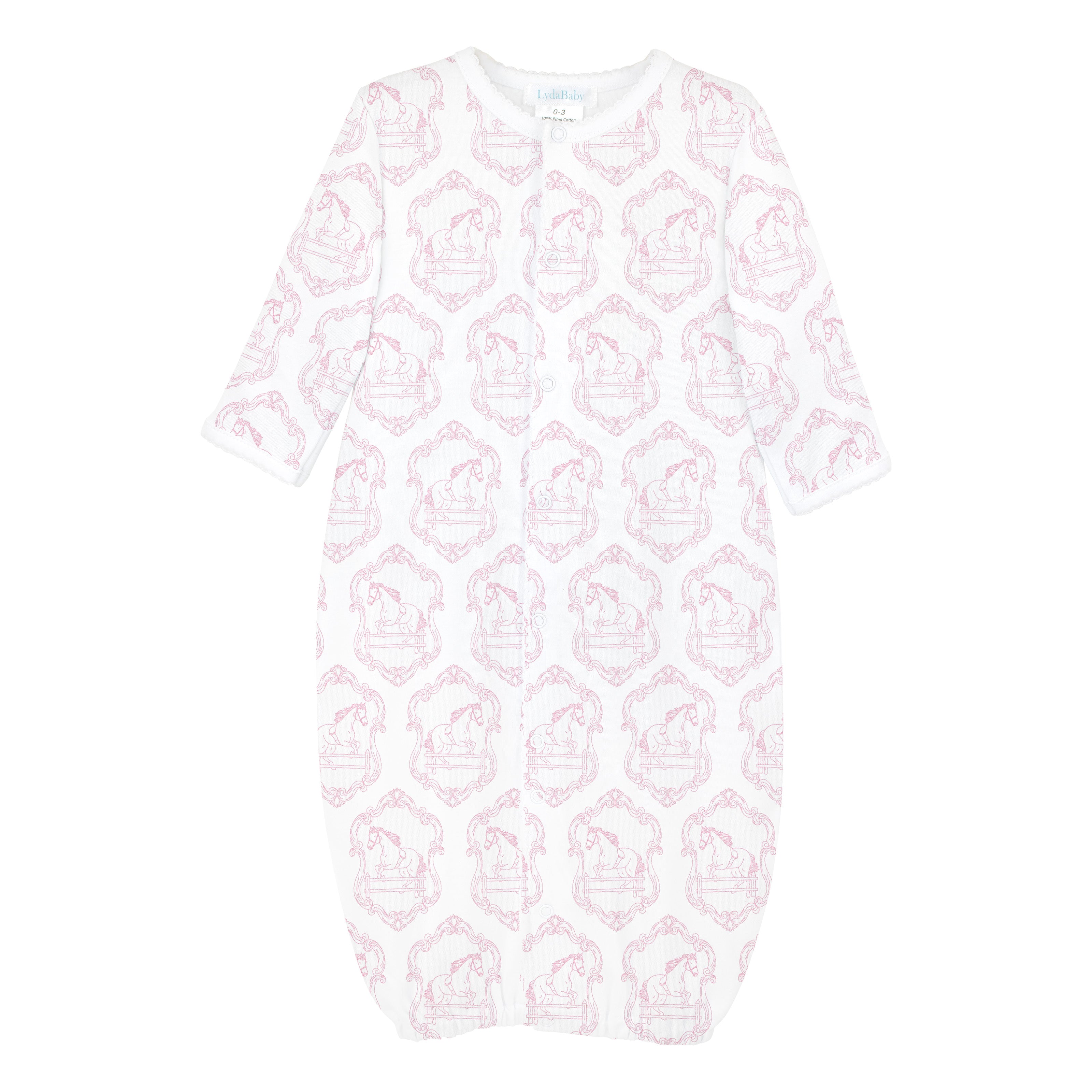 Newborn converter gown with checkered horse print made from ultra-soft Peruvian Pima cotton.