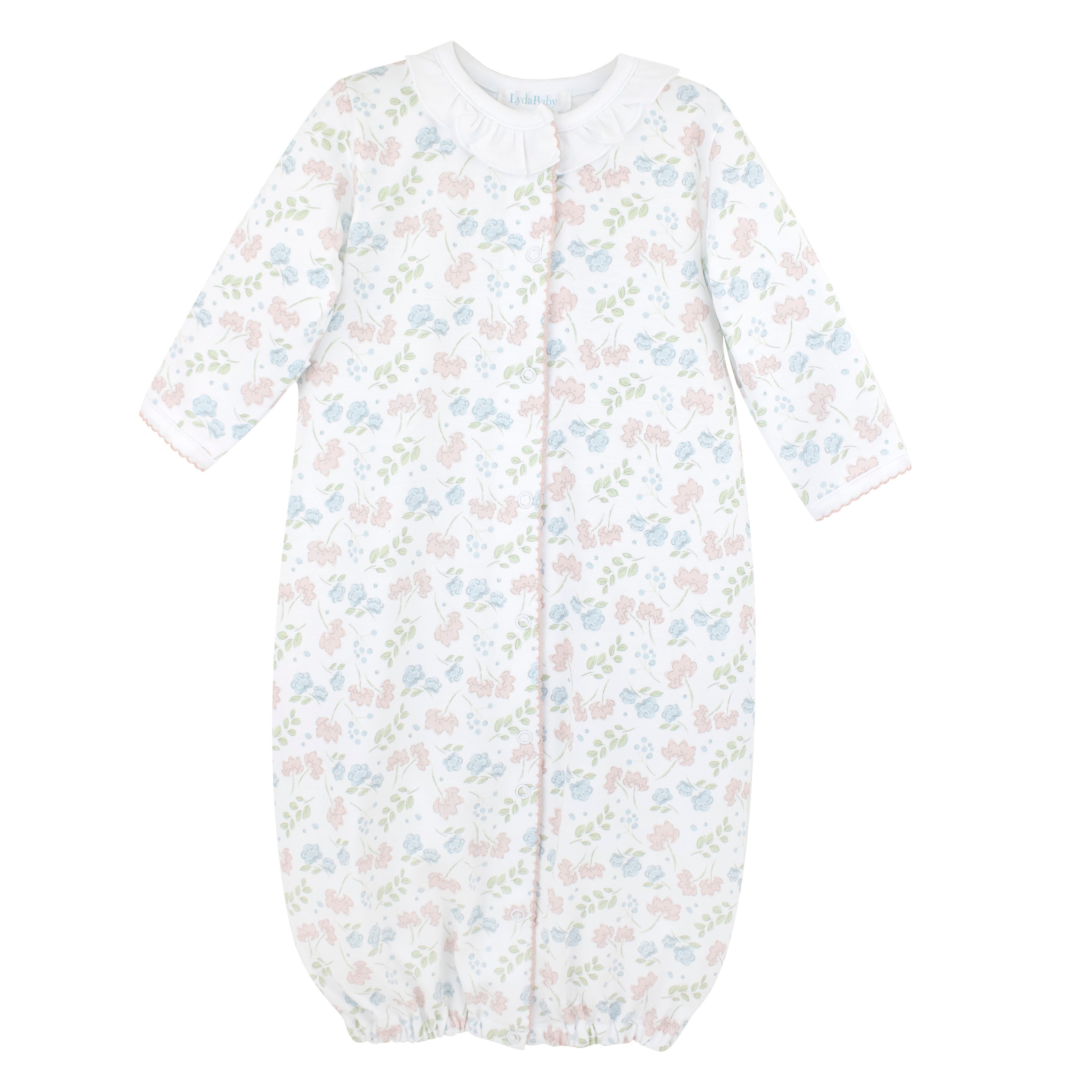 Newborn converter gown with delicate floral leaves print made from ultra-soft Peruvian Pima cotton.

