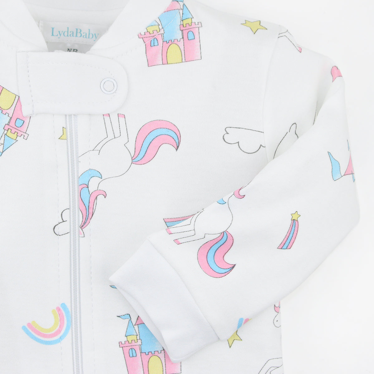 Unicorns and Rainbows Printed Zipper Footie | Baby Girl