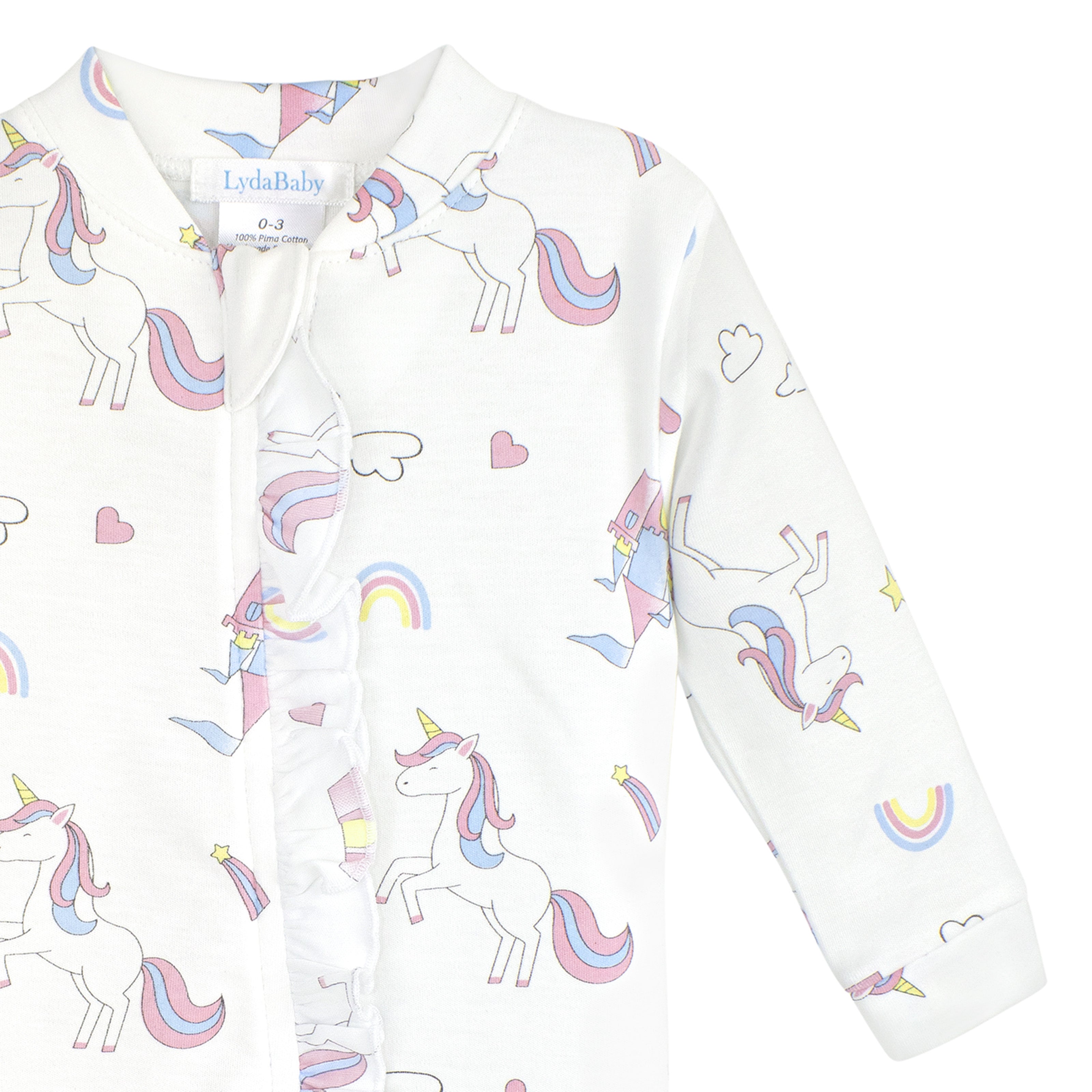 Unicorns and Rainbows Printed Zipper Footie | Baby Girl