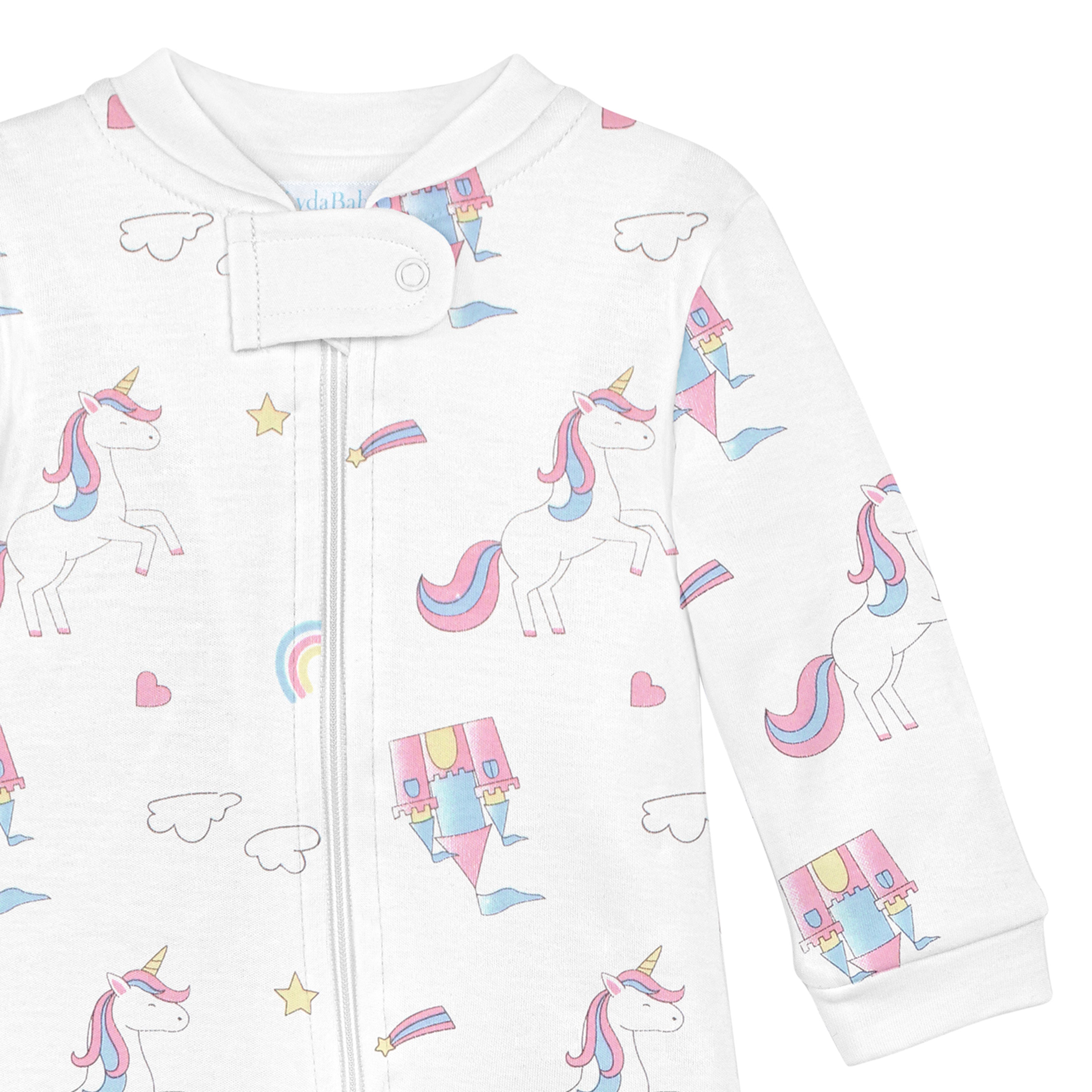 Unicorns and Rainbows Printed Zipper Footie | Baby Girl