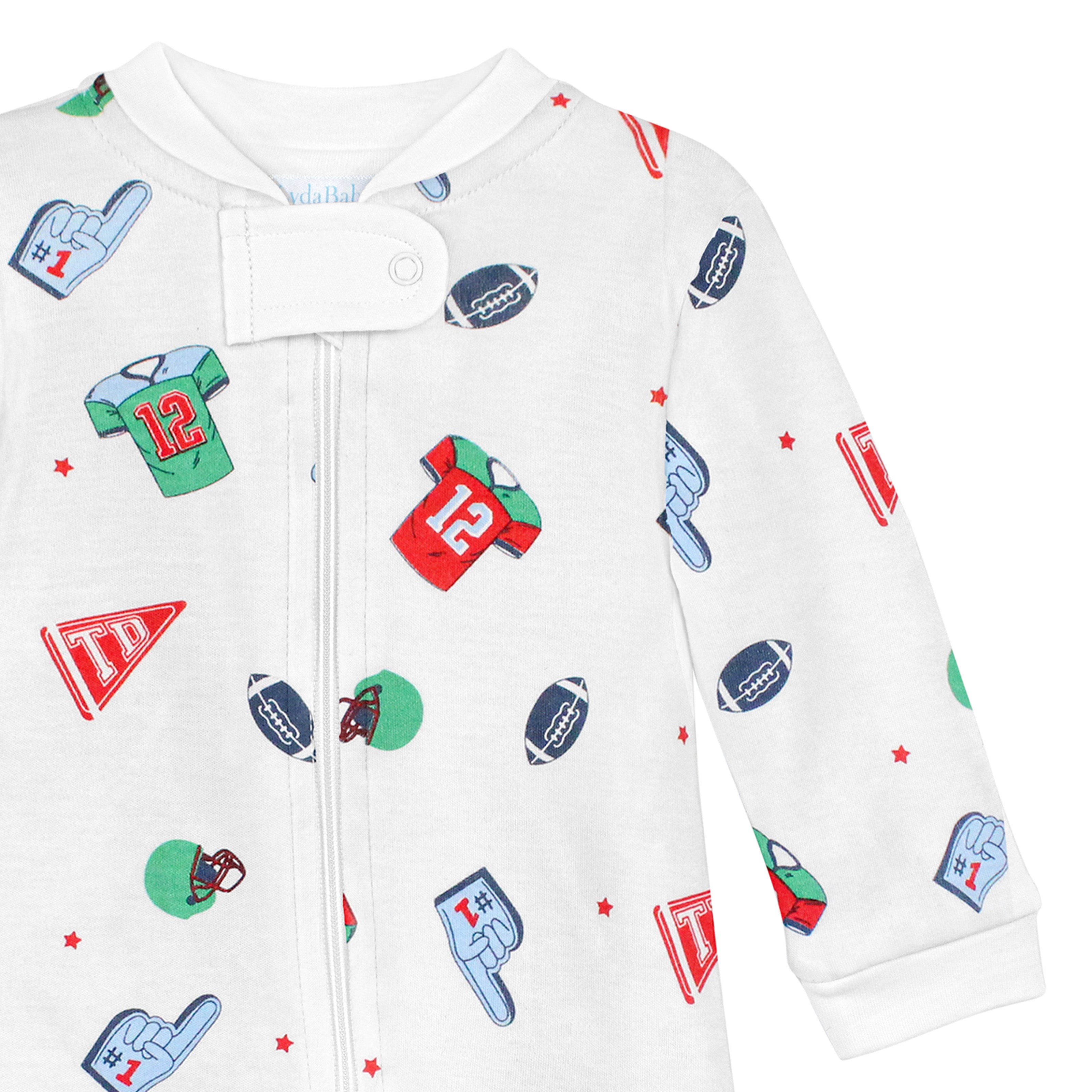 Football Day Printed Zipper Footie | Baby Boy