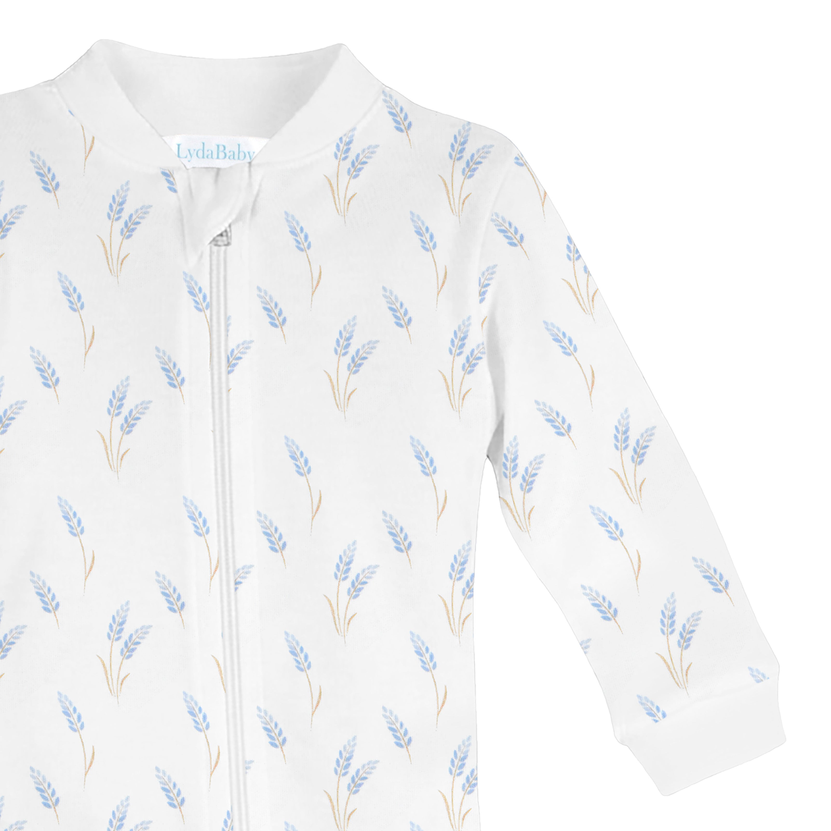 Wheat Spikes Printed Zipper Footie | Baby Boy