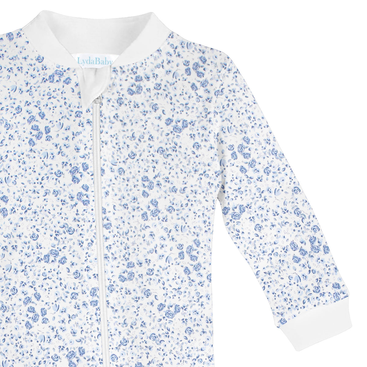 Blue Roses Printed Zipper Footie | Baby Girl