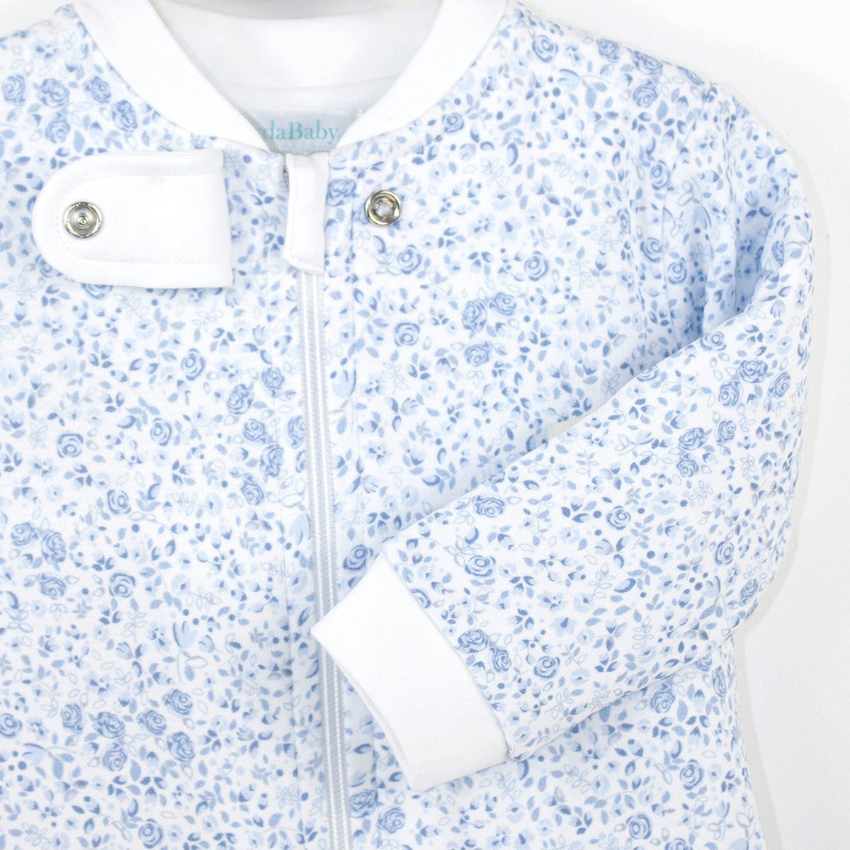 Blue Roses Printed Zipper Footie | Baby Girl