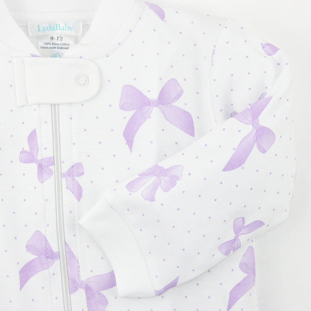 Lila Bows Printed Zipper Footie | Baby Girl