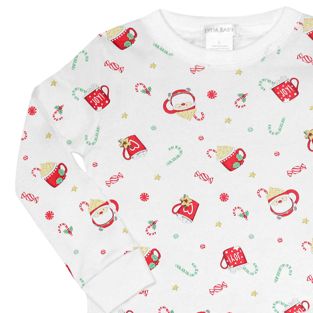Unisex luxury two-piece pajamas in Peruvian Pima cotton with Christmas mugs print