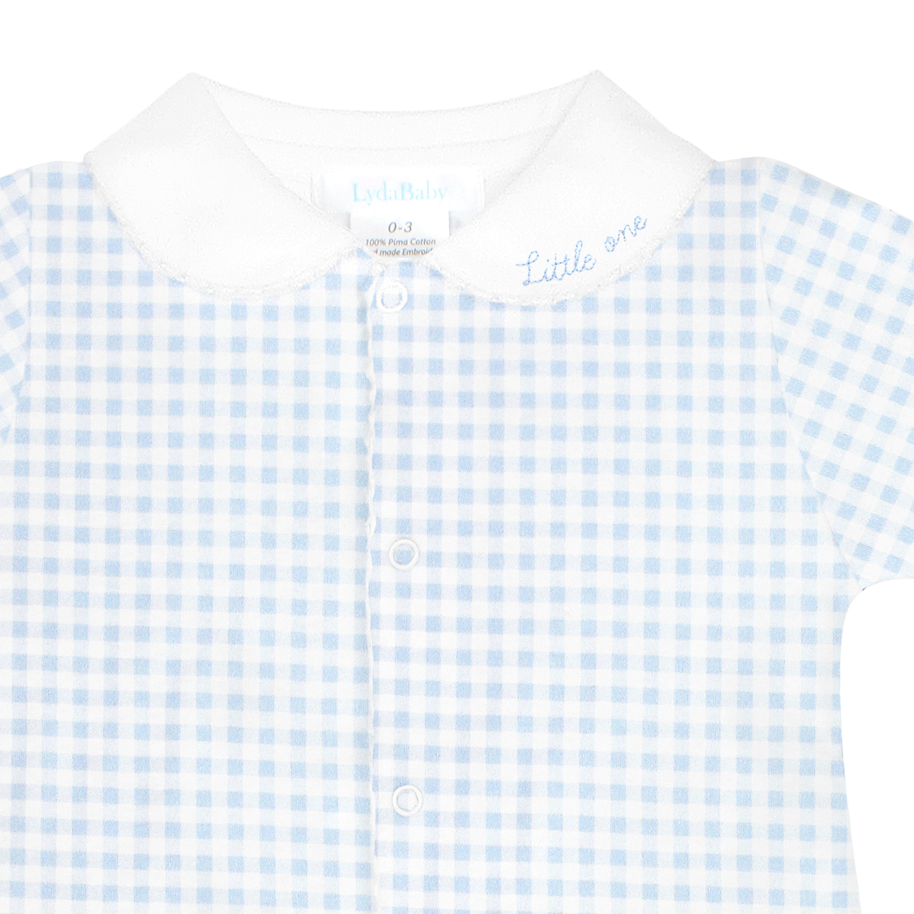 Light Blue Gingham Embroidery and Printed Footie | Baby Boy