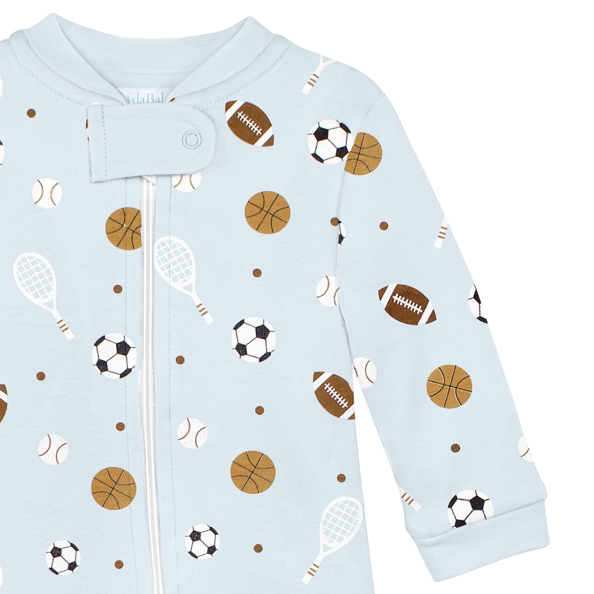  Sporty baby boy zipper featuring all star sports print on soft Peruvian Pima cotton — breathable, cozy, and gentle for sensitive skin.